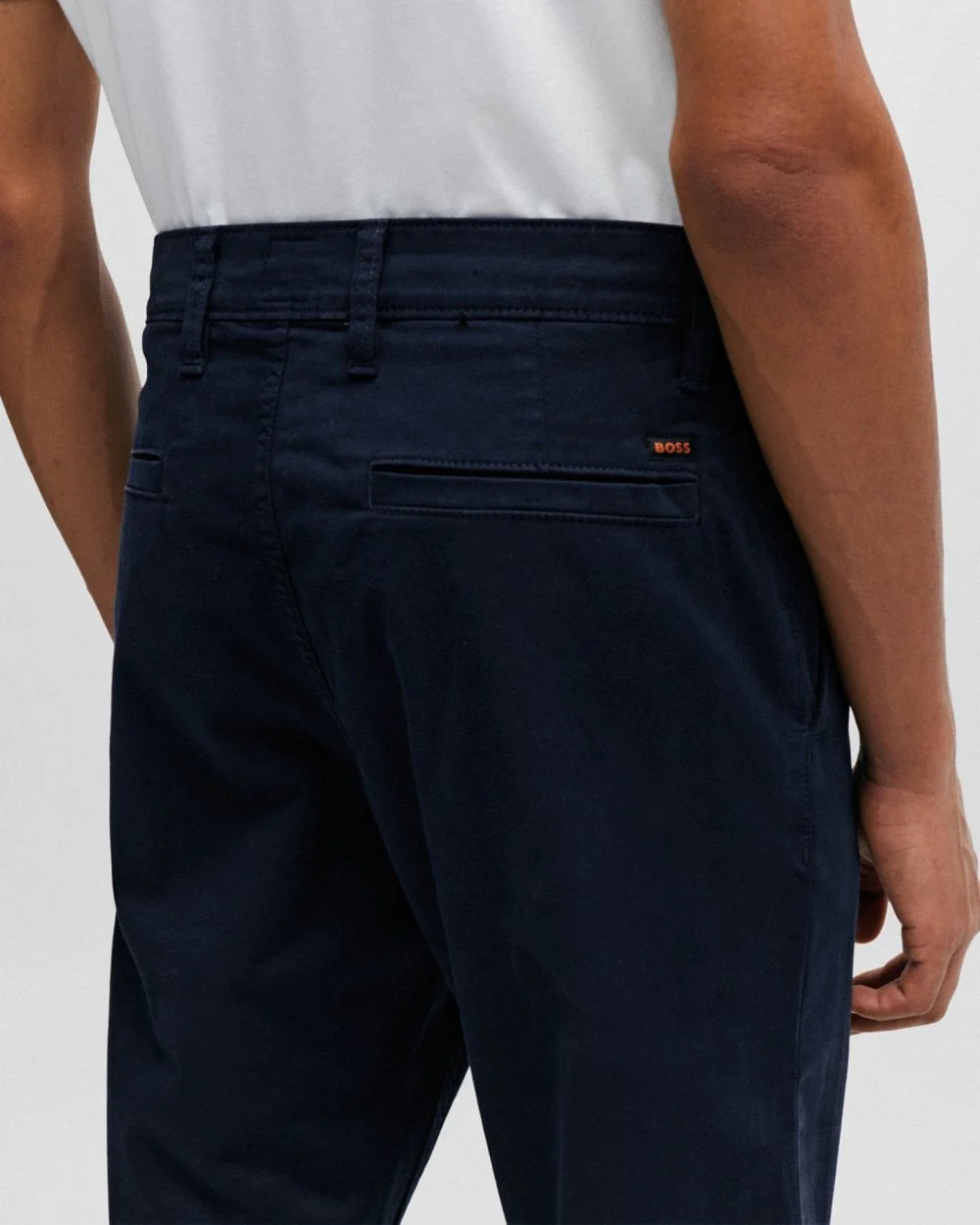 BOSS Orange Mens Tapered-Fit Chinos in Stretch-Cotton Satin - Dark Blue 404 - Image 4