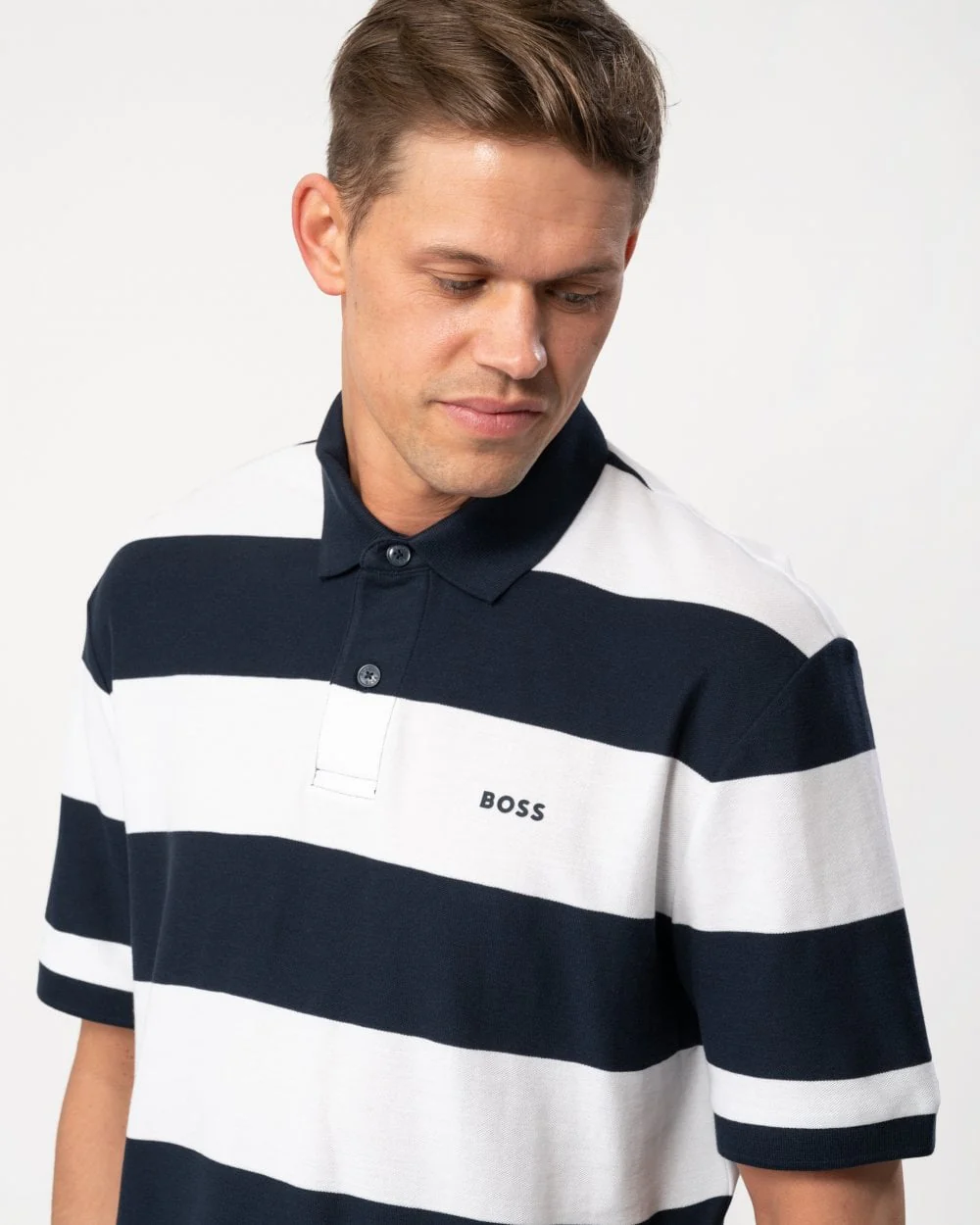 BOSS Orange Mens Thick Stripe Polo Shirt - Image 2