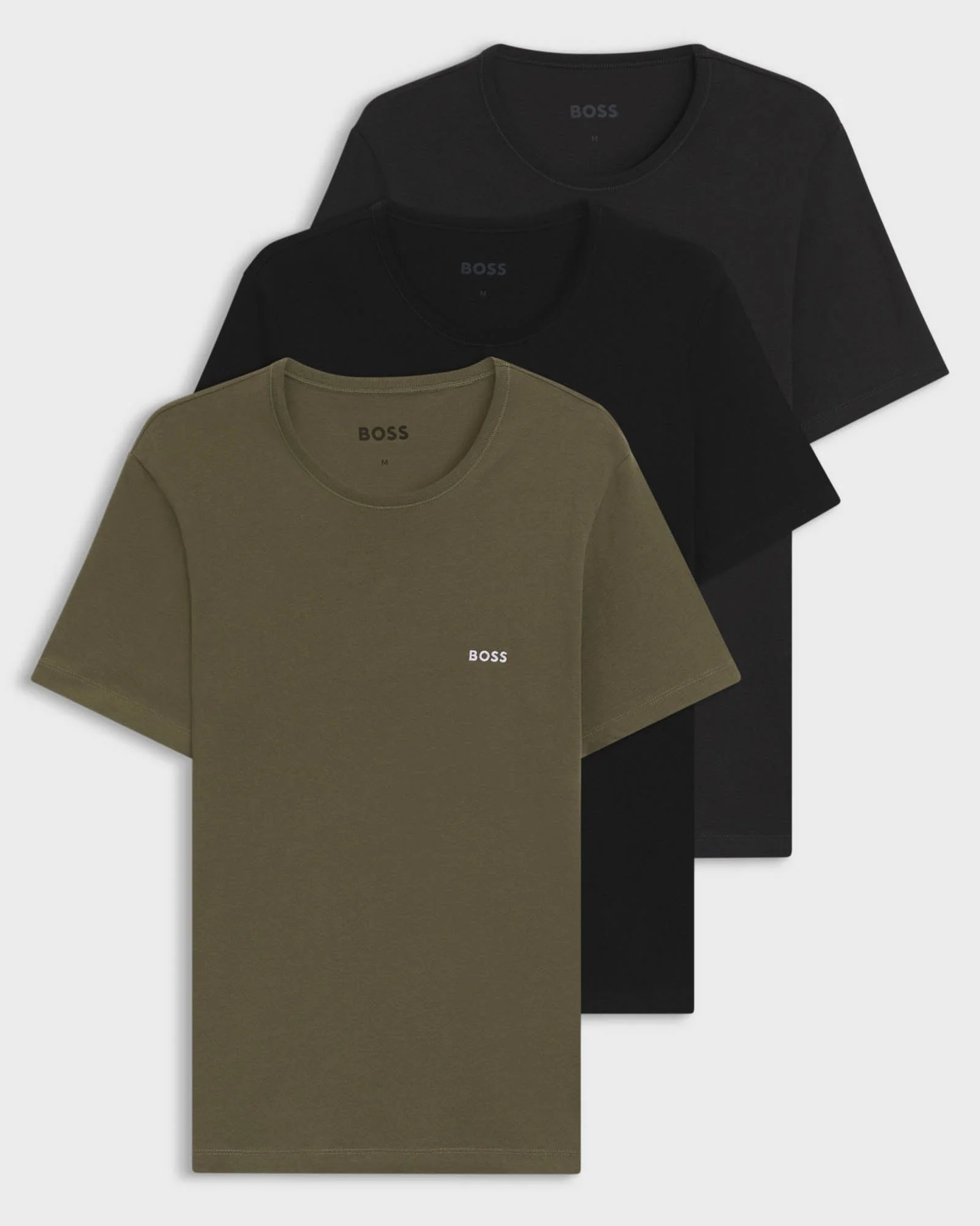 BOSS Orange Mens Three-Pack of Cotton Underwear T-Shirts with Logo Embroidery - Green/Black/Grey 983 - Image 2