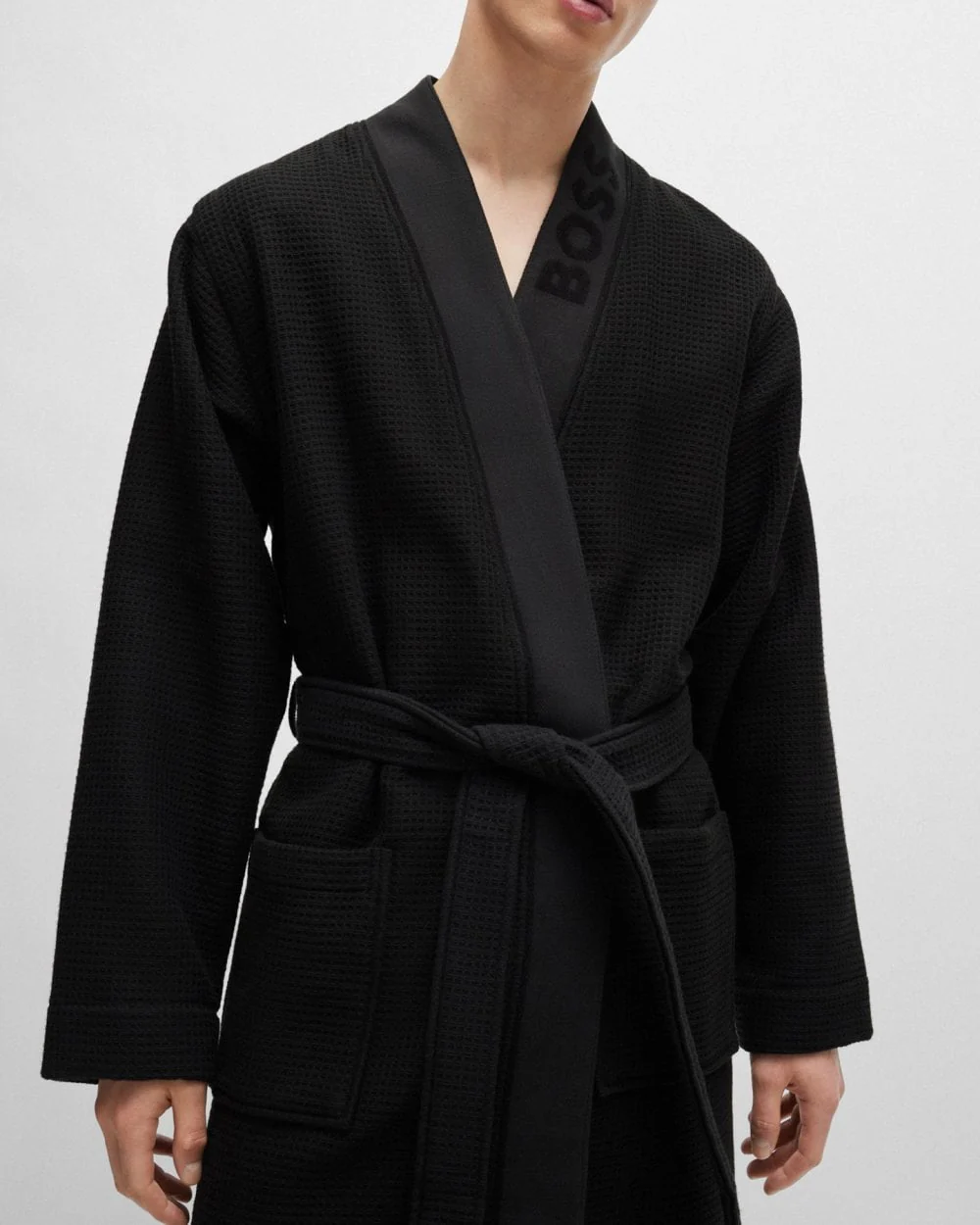 BOSS Orange Mens Waffle-Structure Dressing Gown with Embroidered Logo - Image 2