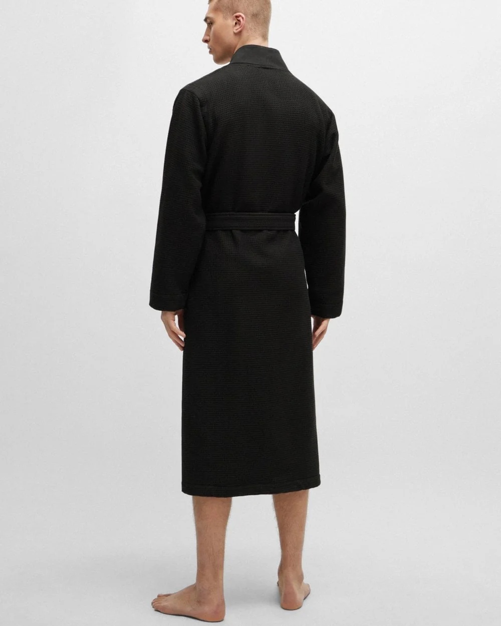 BOSS Orange Mens Waffle-Structure Dressing Gown with Embroidered Logo - Image 3