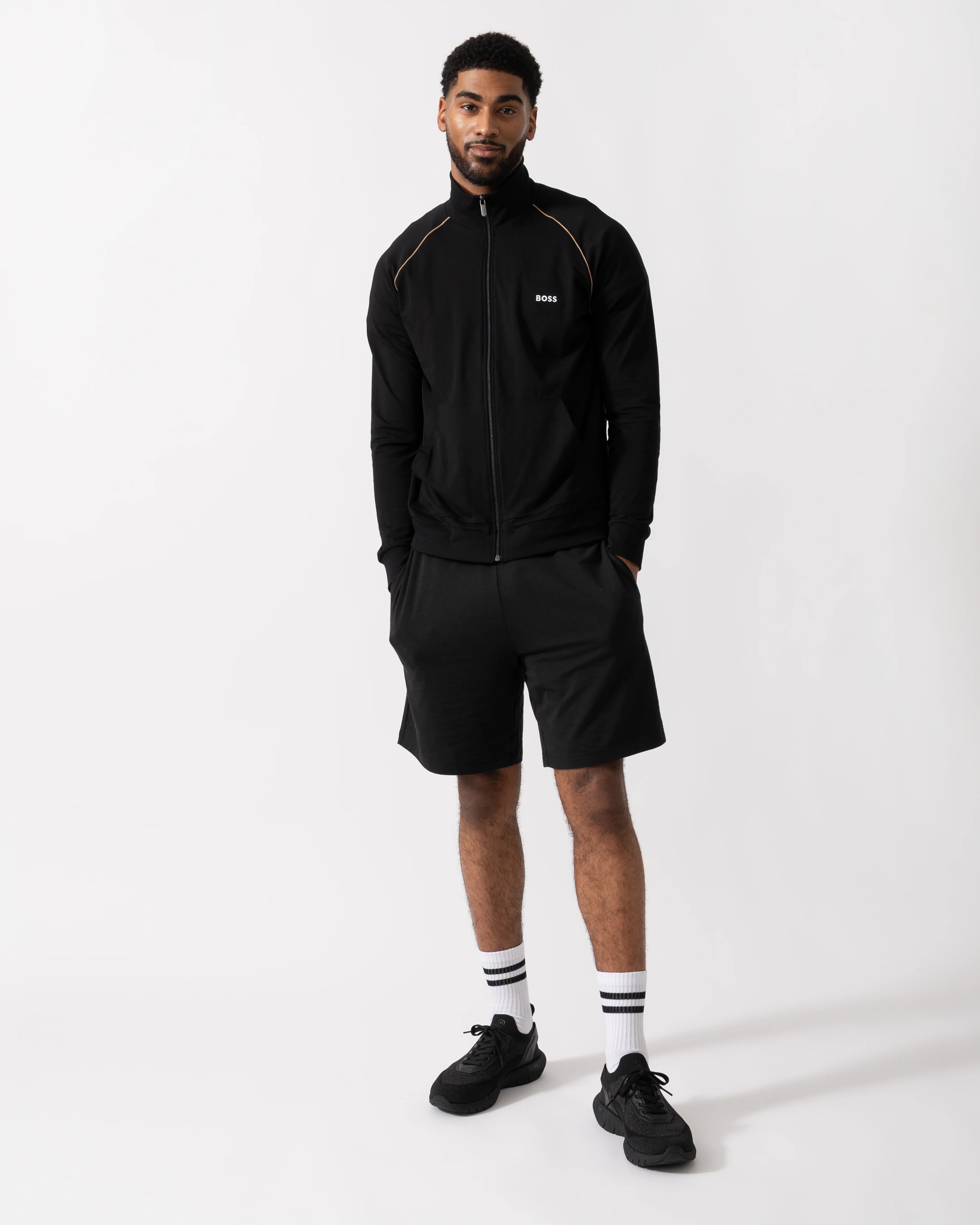 BOSS Orange Mix&Match Stripe Loungewear Jacket in Stretch-Cotton Jersey - Black 002 - Image 2