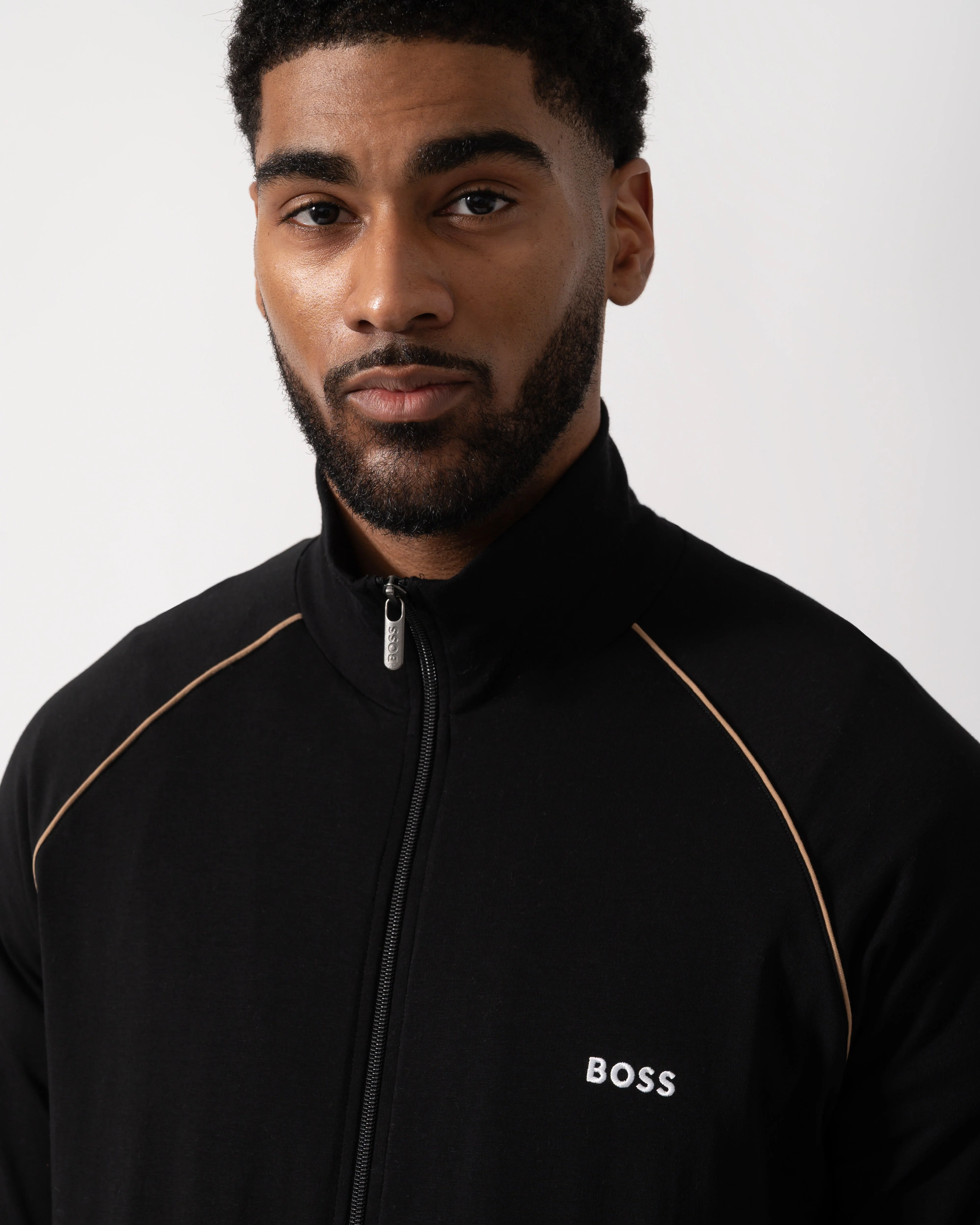 BOSS Orange Mix&Match Stripe Loungewear Jacket in Stretch-Cotton Jersey - Black 002 - Image 3