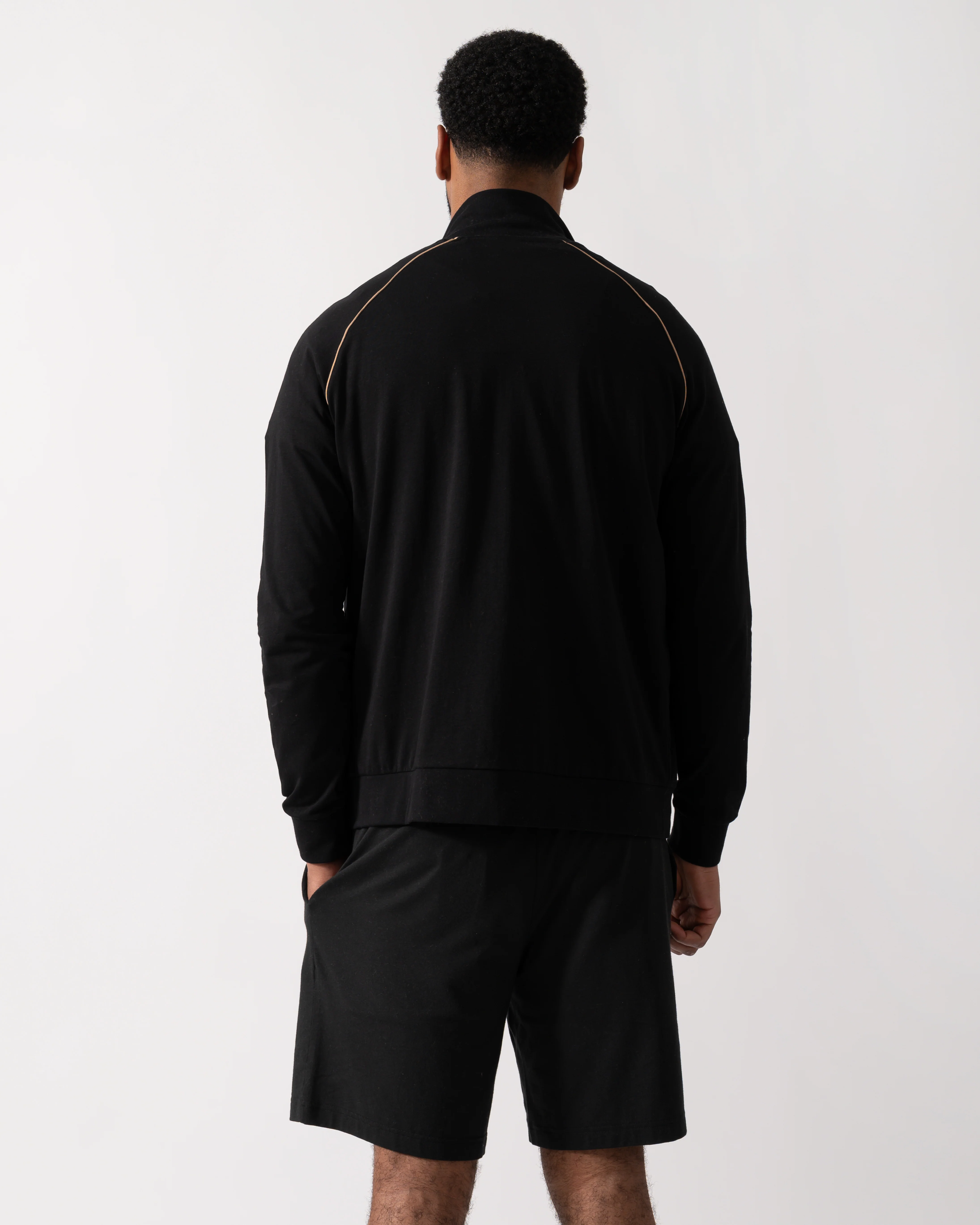 BOSS Orange Mix&Match Stripe Loungewear Jacket in Stretch-Cotton Jersey - Black 002 - Image 4