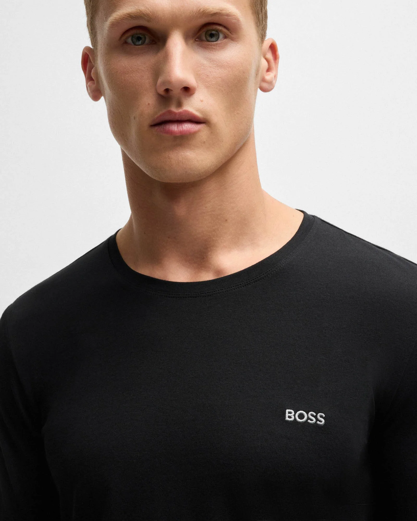 BOSS Orange Mix&Match Mens Long Sleeve Stretch-Cotton T-Shirt with Embroidered Logo - Black 001 - Image 2