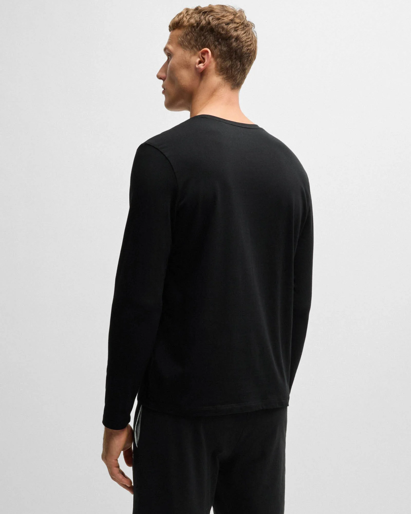 BOSS Orange Mix&Match Mens Long Sleeve Stretch-Cotton T-Shirt with Embroidered Logo - Black 001 - Image 3