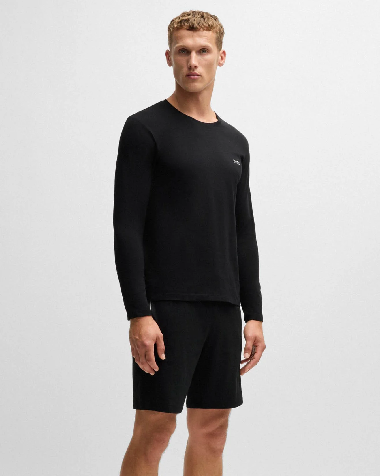 BOSS Orange Mix&Match Mens Long Sleeve Stretch-Cotton T-Shirt with Embroidered Logo - Black 001 - Image 4