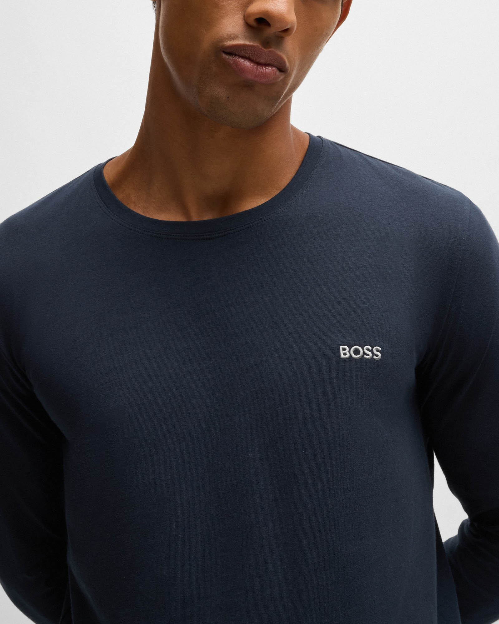 BOSS Orange Mix&Match Mens Long Sleeve Stretch-Cotton T-Shirt with Embroidered Logo - Dark Blue 403 - Image 2