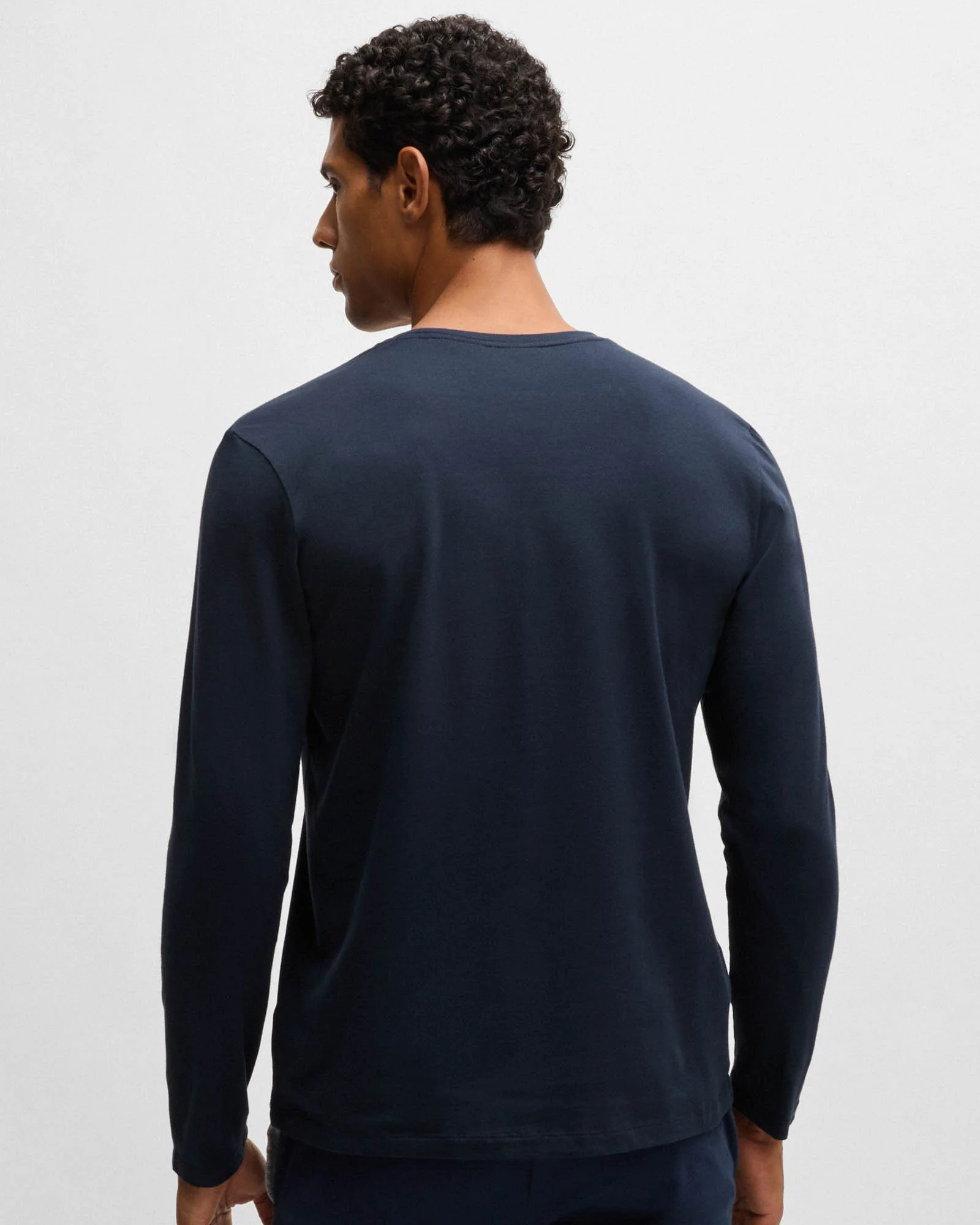 BOSS Orange Mix&Match Mens Long Sleeve Stretch-Cotton T-Shirt with Embroidered Logo - Dark Blue 403 - Image 3