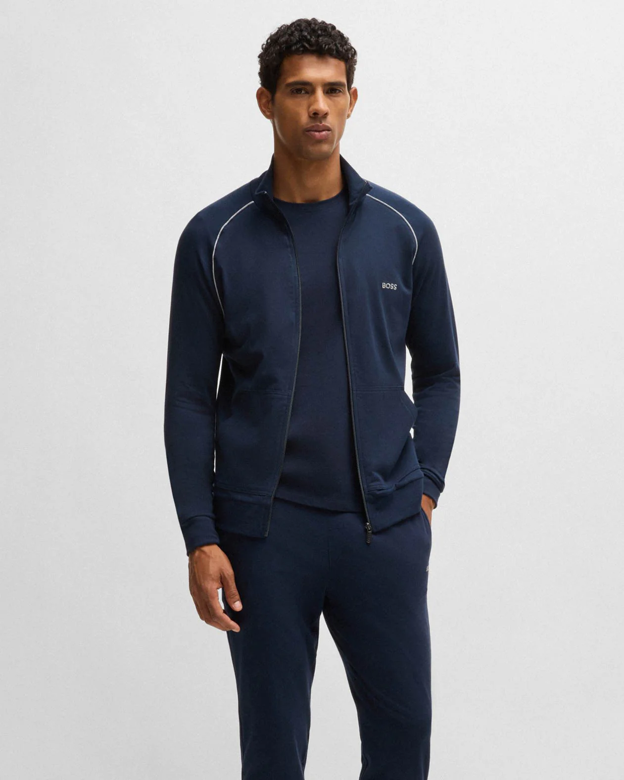 BOSS Orange Mix&Match Mens Long Sleeve Stretch-Cotton T-Shirt with Embroidered Logo - Dark Blue 403 - Image 4