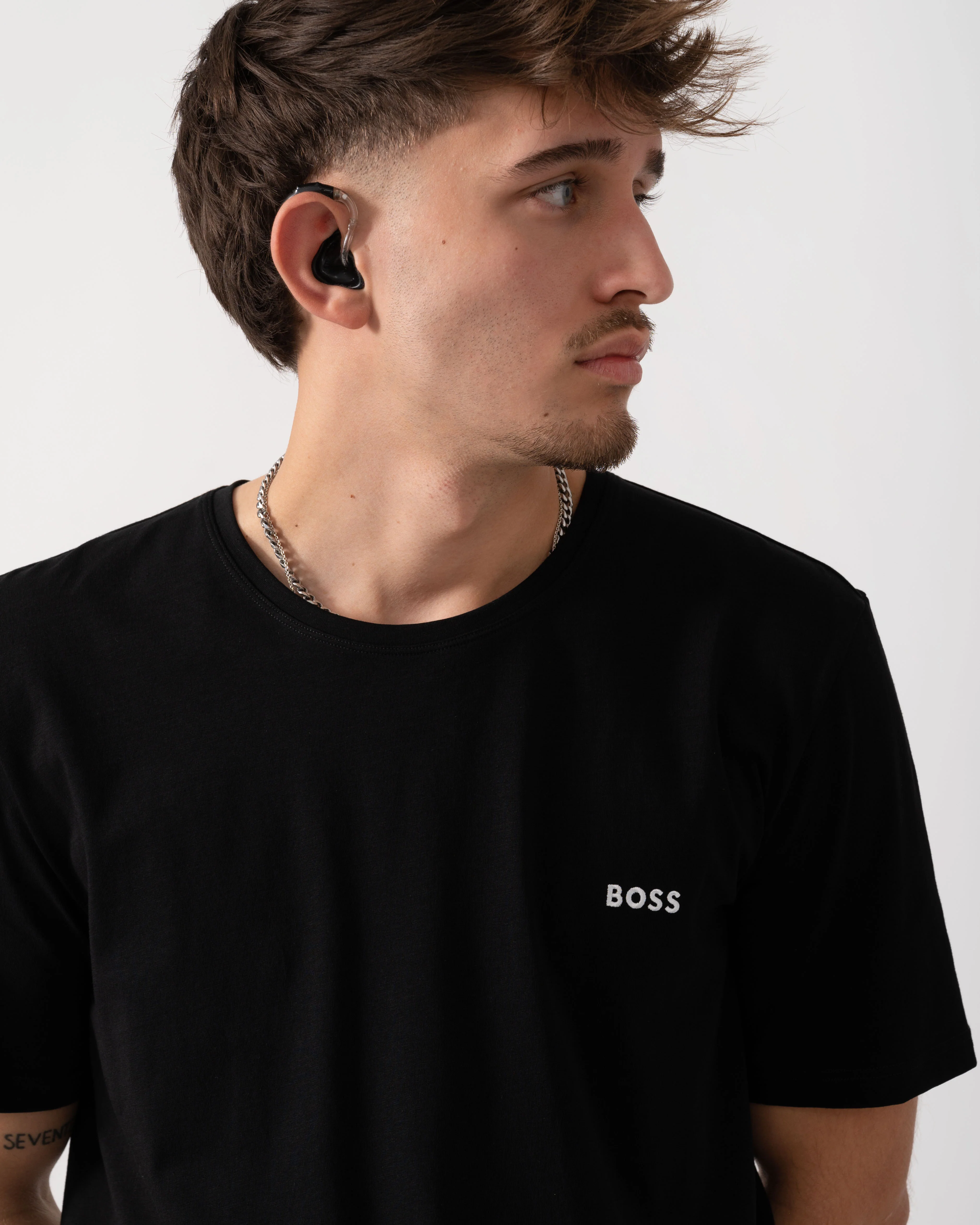 BOSS Orange Mix & Match Mens Loungewear T-Shirt with Embroidered Logo - Black 001 - Image 2