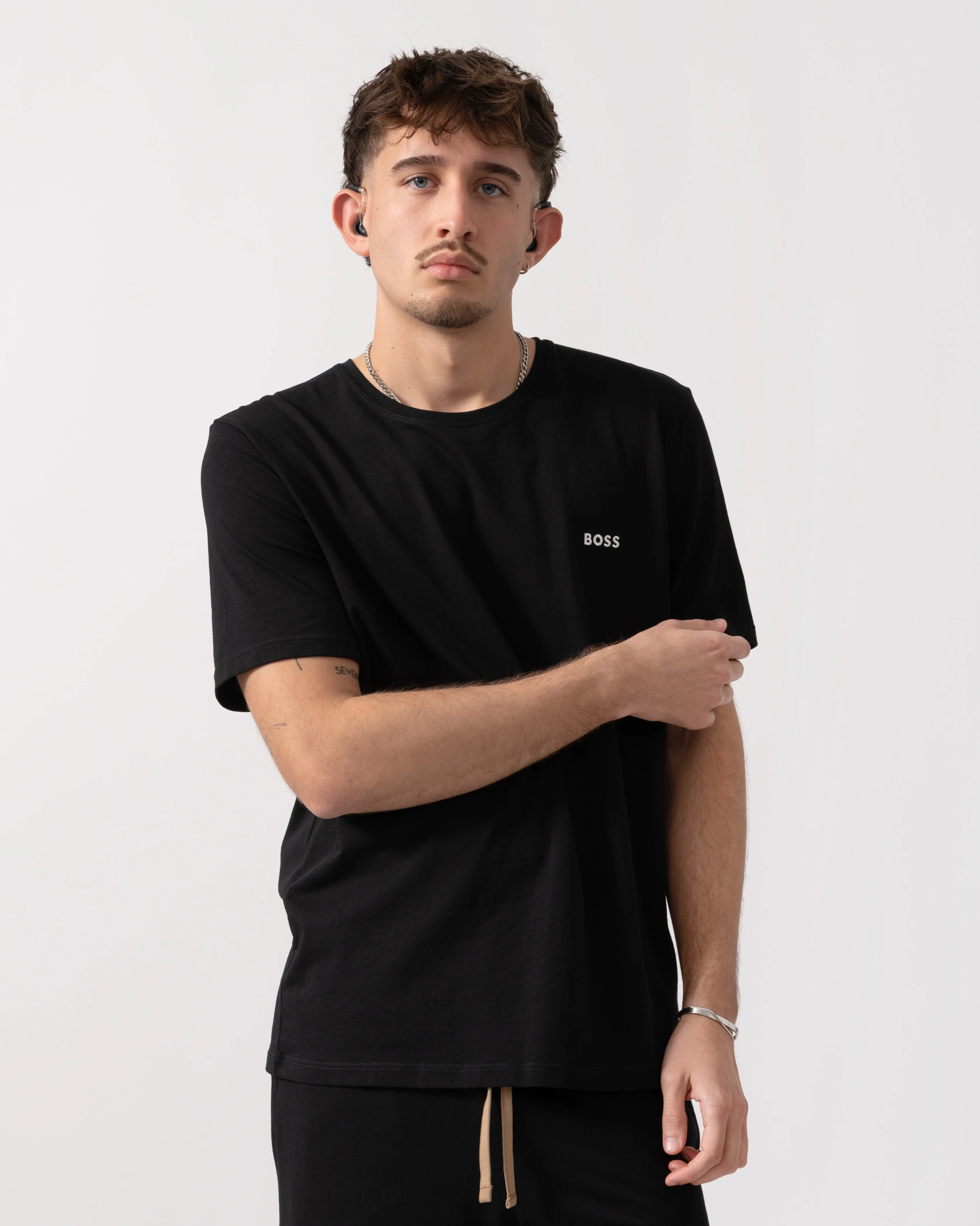 BOSS Orange Mix & Match Mens Loungewear T-Shirt with Embroidered Logo - Black 001 - Image 3
