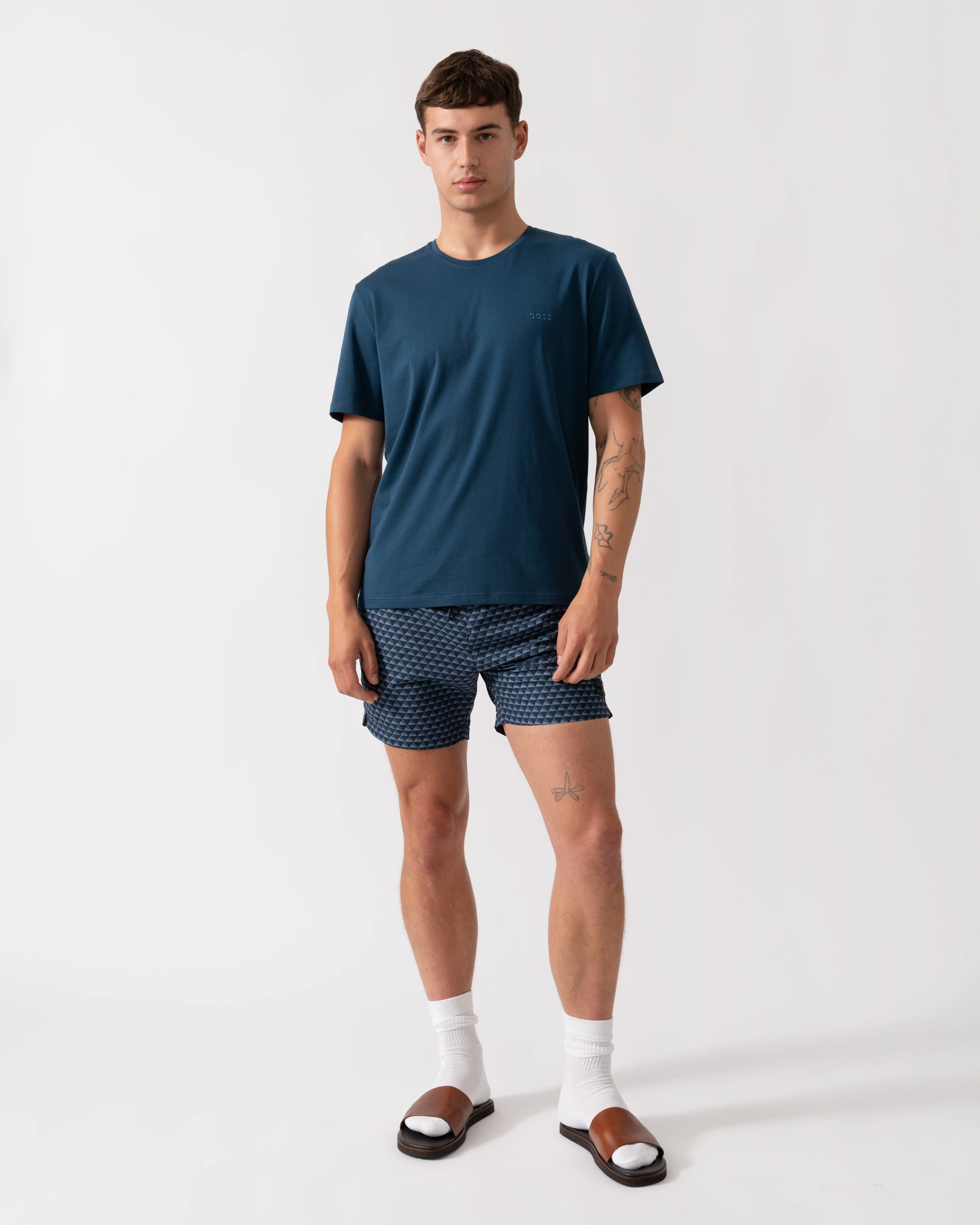 BOSS Orange Mix&Match Mens Stretch-Cotton Loungewear T-Shirt with Embroidered Logo - Open Blue 480 - Image 3