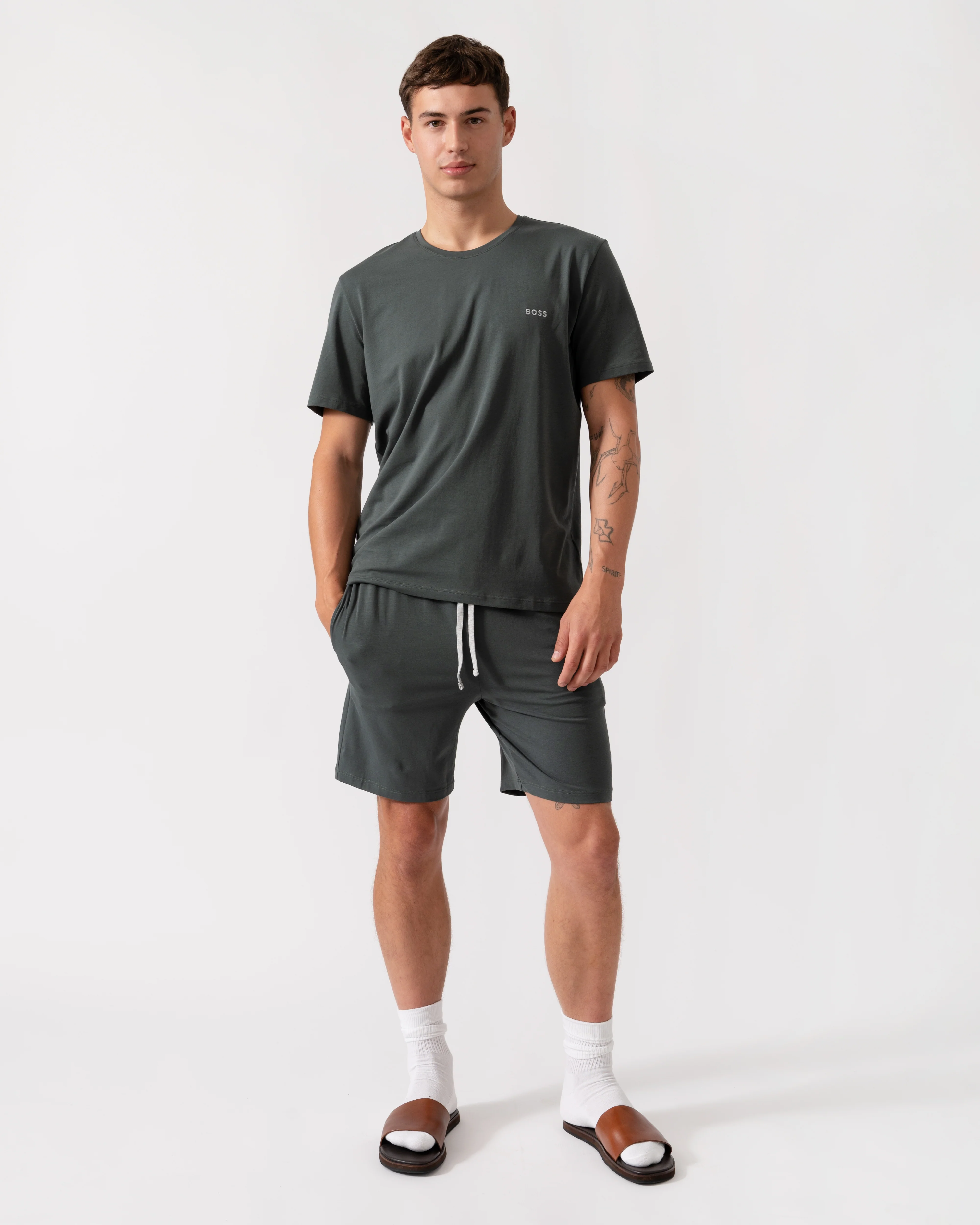 BOSS Orange Mix&Match Mens Stretch-Cotton Regular-Rise Loungewear Shorts with Embroidered Logo - Open Green 345 - Image 2