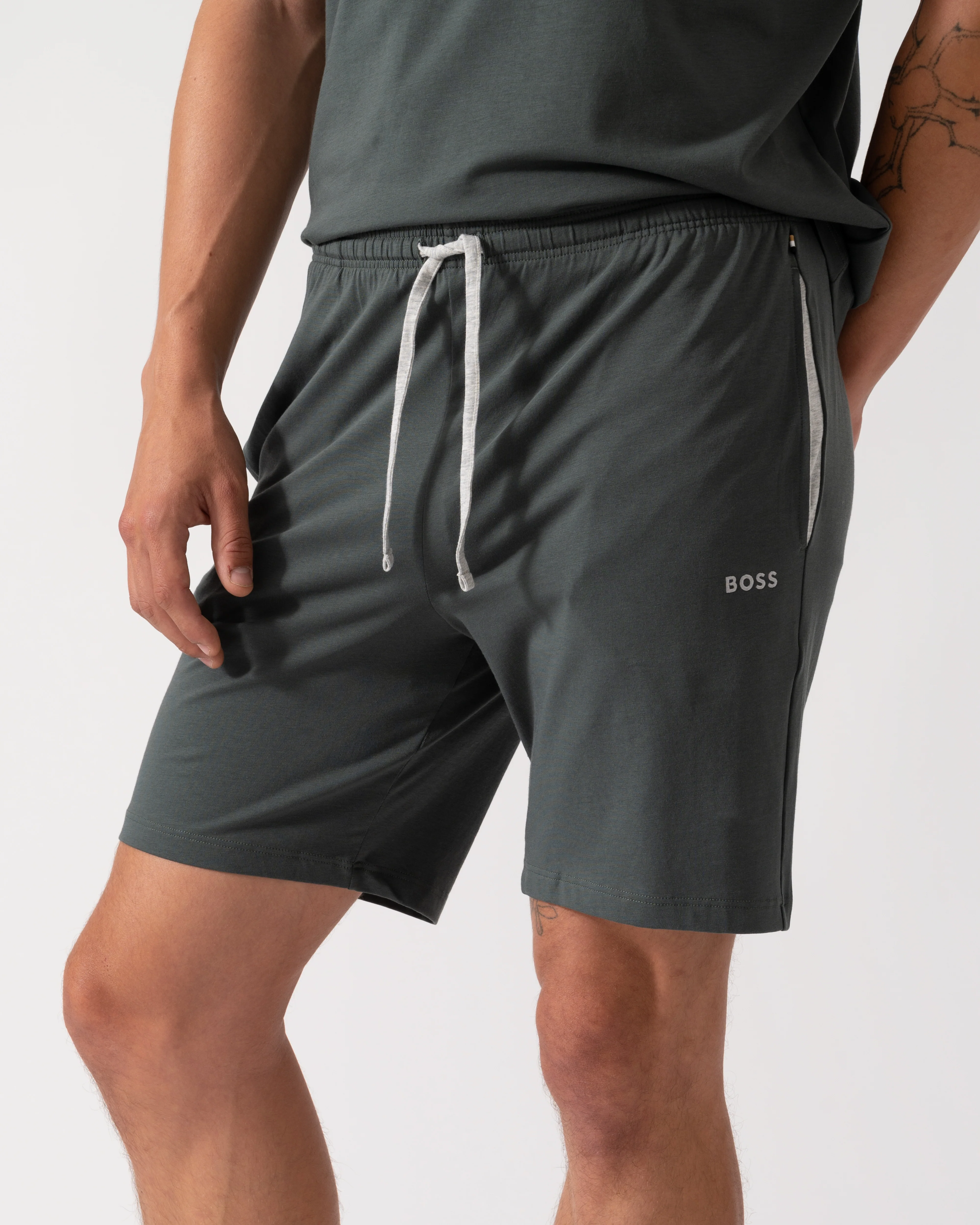 BOSS Orange Mix&Match Mens Stretch-Cotton Regular-Rise Loungewear Shorts with Embroidered Logo - Open Green 345 - Image 4
