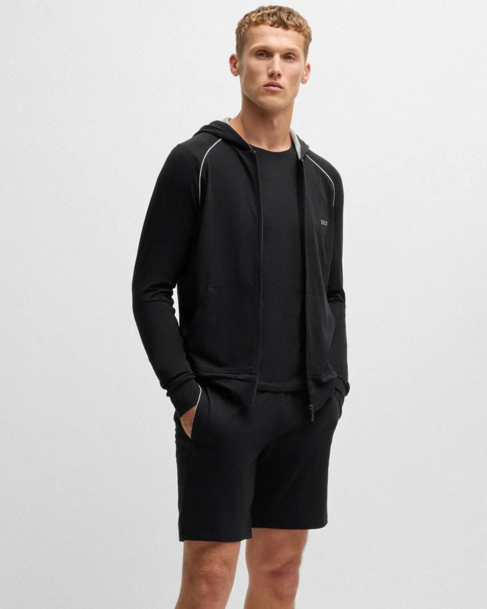 BOSS Orange Mix&Match Mens Stretch-Cotton Zip-Up Hoodie with Embroidered Logo - Black 001 - Image 2