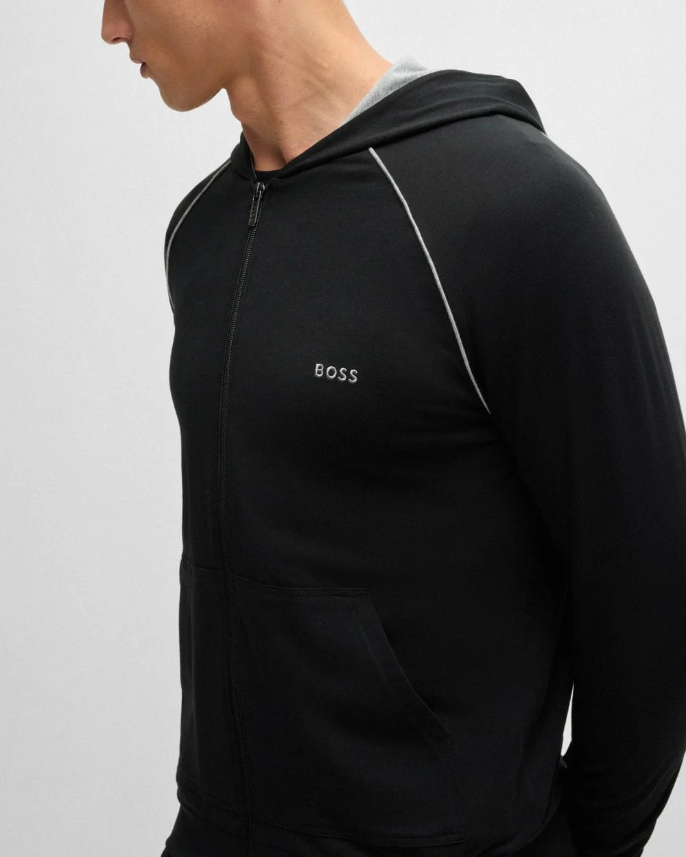 BOSS Orange Mix&Match Mens Stretch-Cotton Zip-Up Hoodie with Embroidered Logo - Black 001 - Image 3