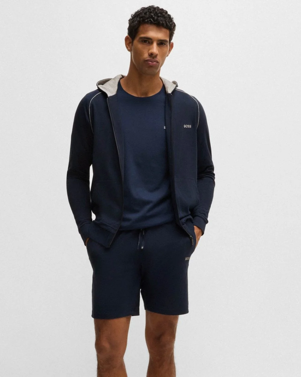 BOSS Orange Mix&Match Mens Stretch-Cotton Zip-Up Hoodie with Embroidered Logo - Dark Blue 403 - Image 2