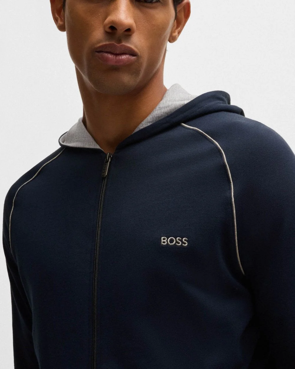 BOSS Orange Mix&Match Mens Stretch-Cotton Zip-Up Hoodie with Embroidered Logo - Dark Blue 403 - Image 3