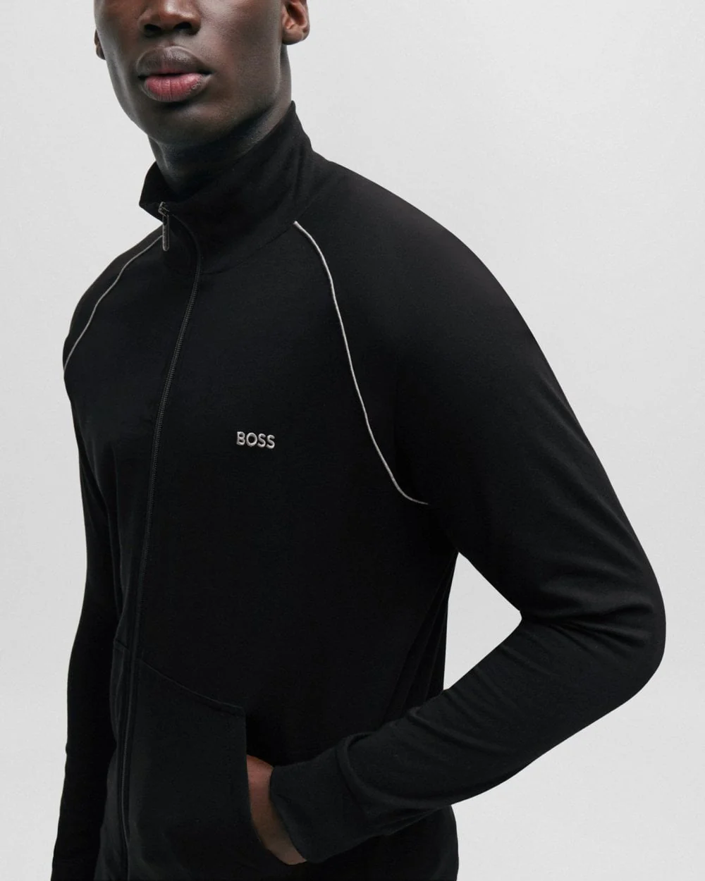 BOSS Orange Mix & Match Mens Stretch Cotton Zip-Up Jacket with Logo Detail NOS - Black 001 - Image 2