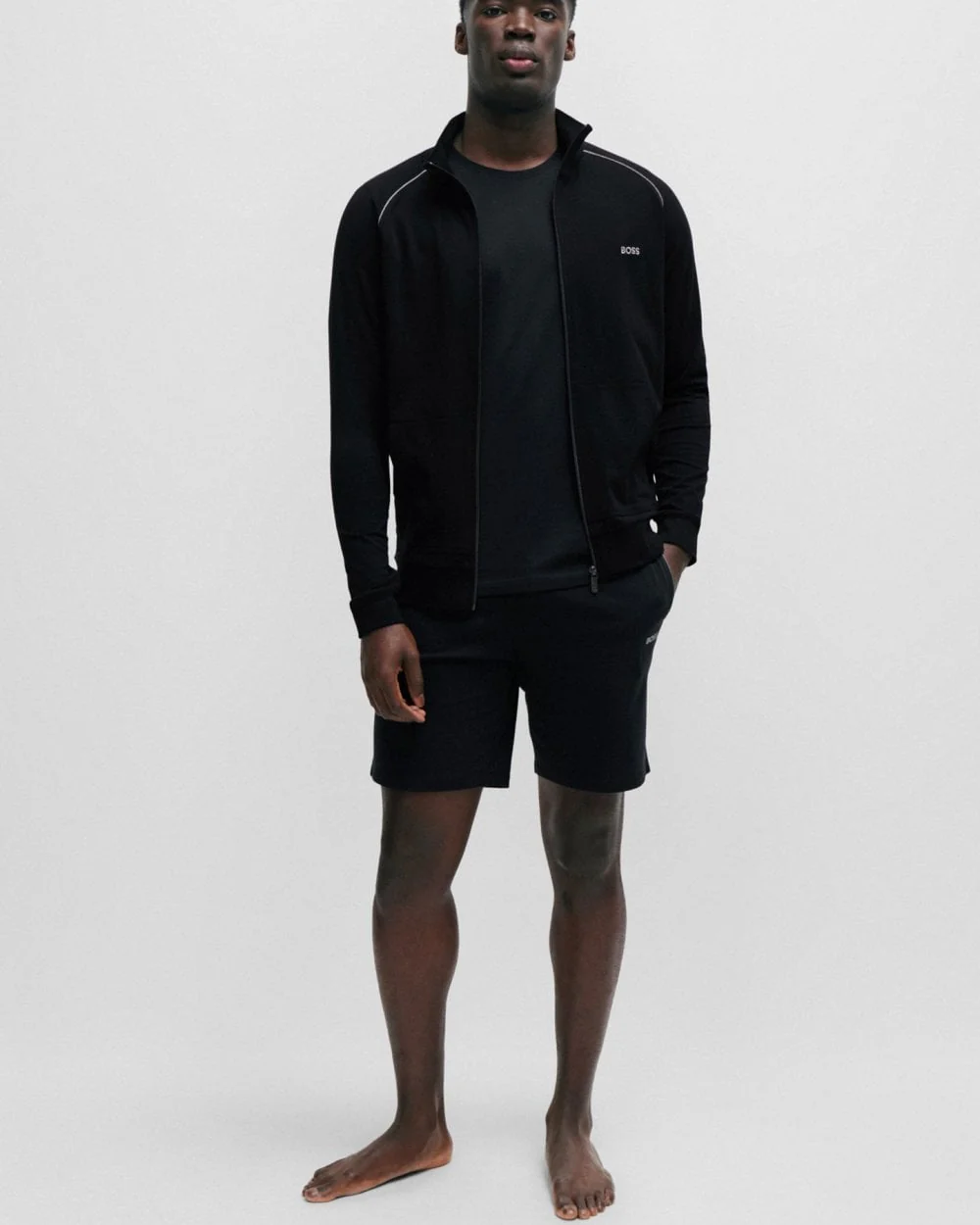 BOSS Orange Mix & Match Mens Stretch Cotton Zip-Up Jacket with Logo Detail NOS - Black 001 - Image 3