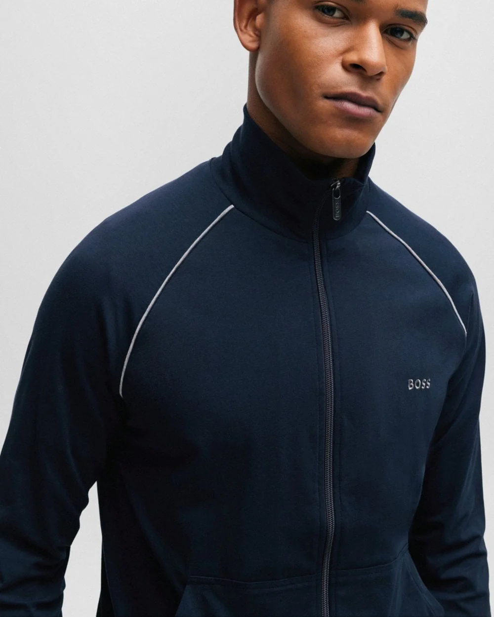 BOSS Orange Mix & Match Mens Stretch Cotton Zip-Up Jacket with Logo Detail NOS - Dark Blue 403 - Image 2