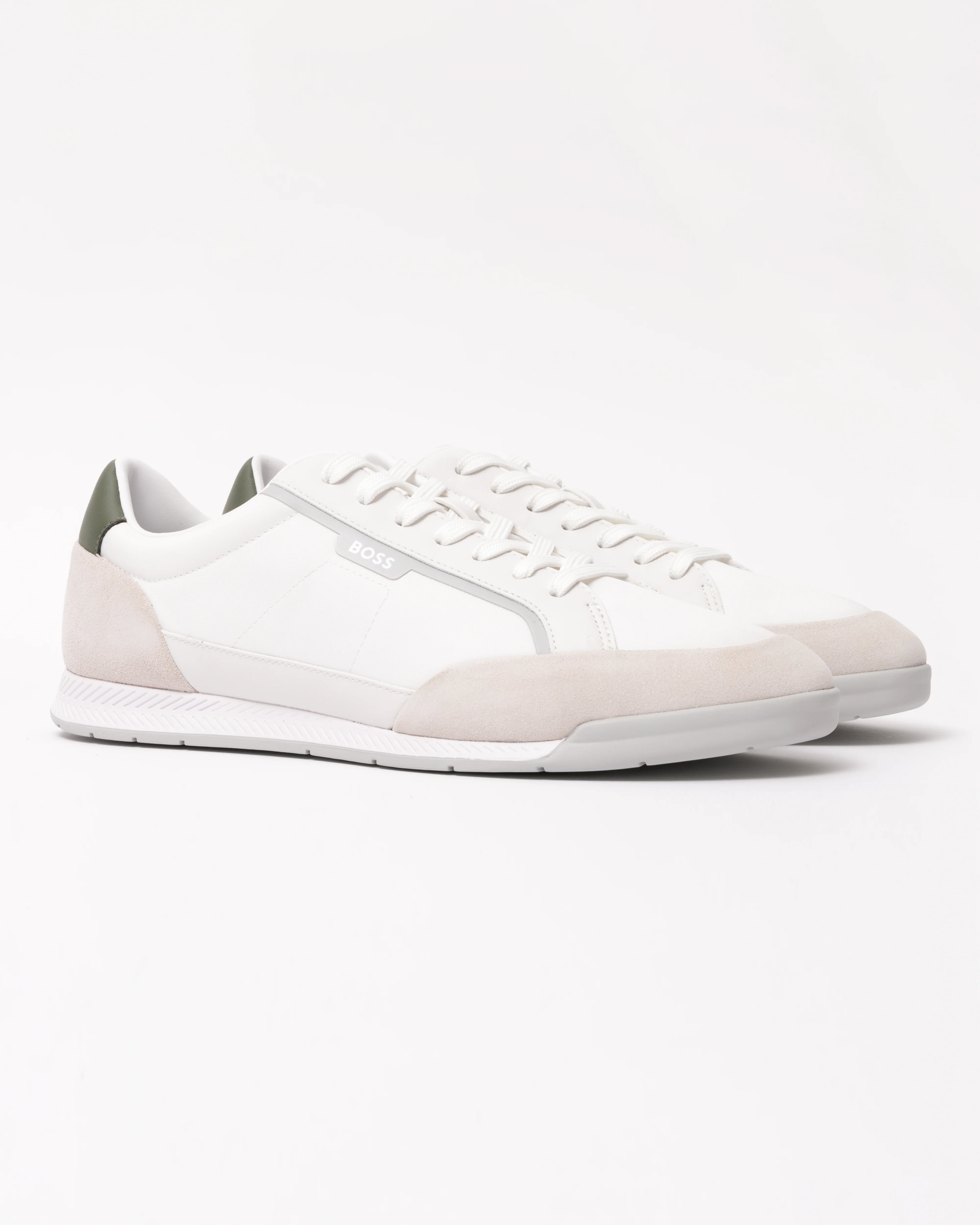 BOSS Orange Nitan Mens Low-top trainers with suede and faux leather - Open White 143 - Image 3