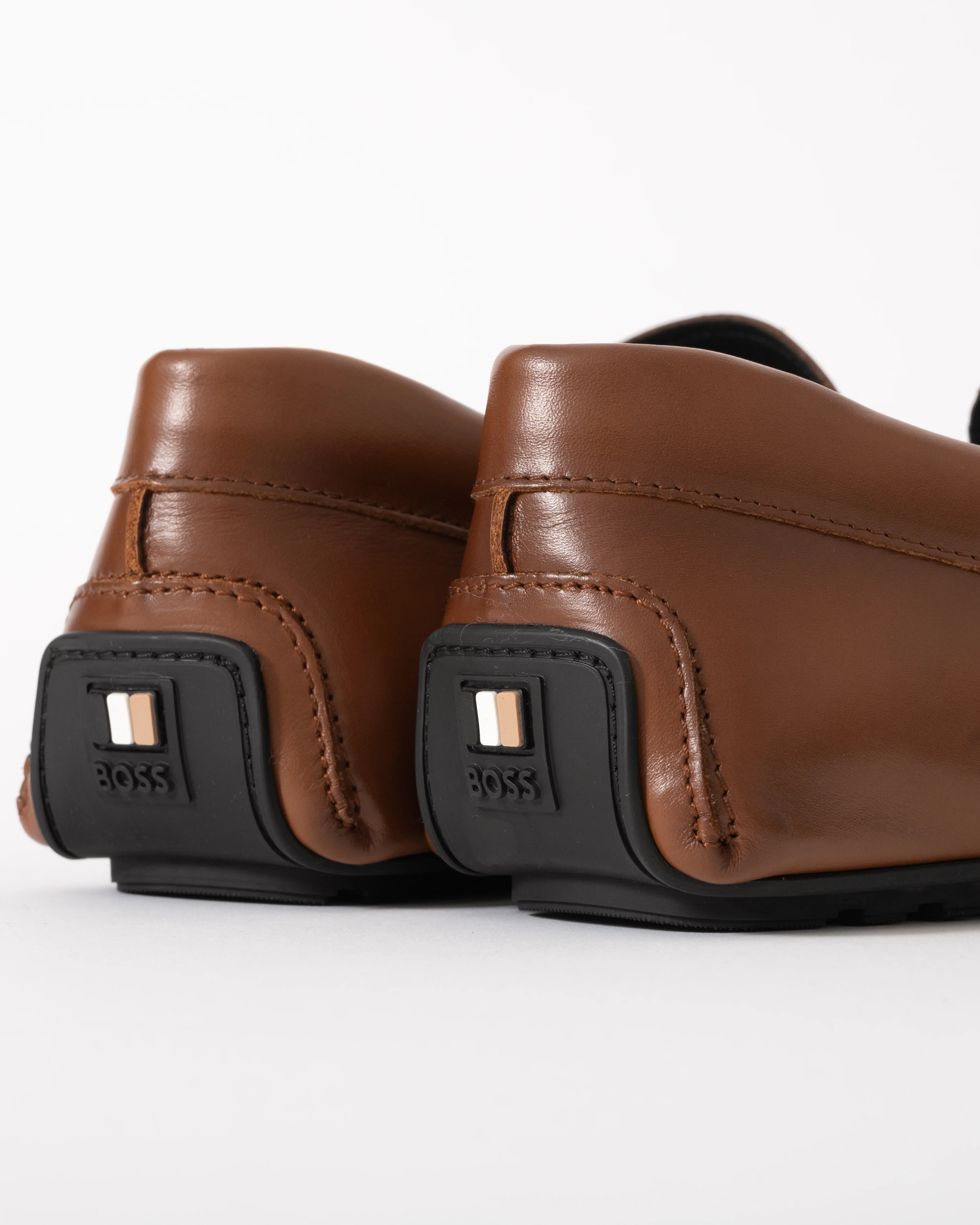 BOSS Orange Noel Mens Leather Loafers with Branded Hardware - Medium Brown 210 - Image 2