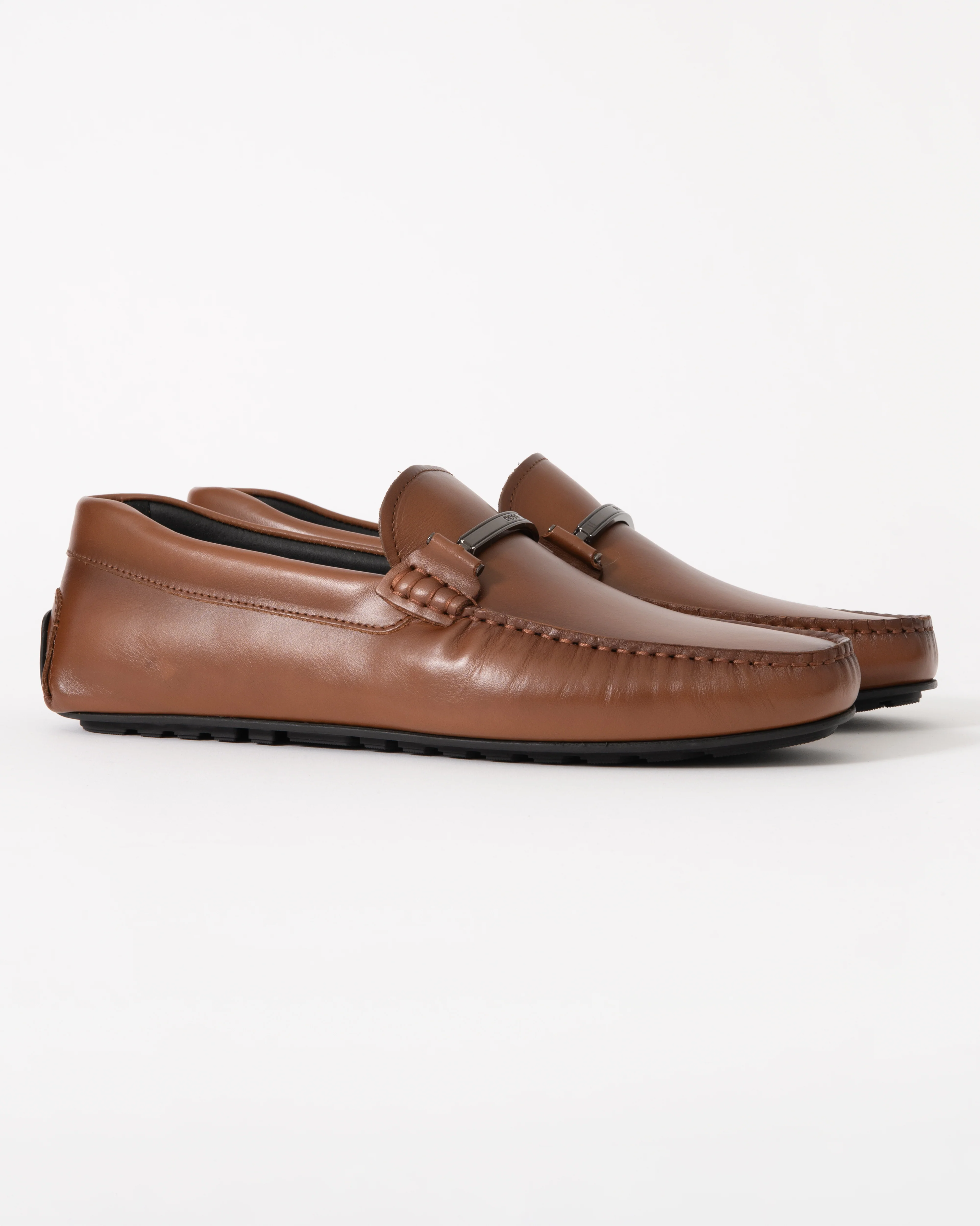 BOSS Orange Noel Mens Leather Loafers with Branded Hardware - Medium Brown 210 - Image 3