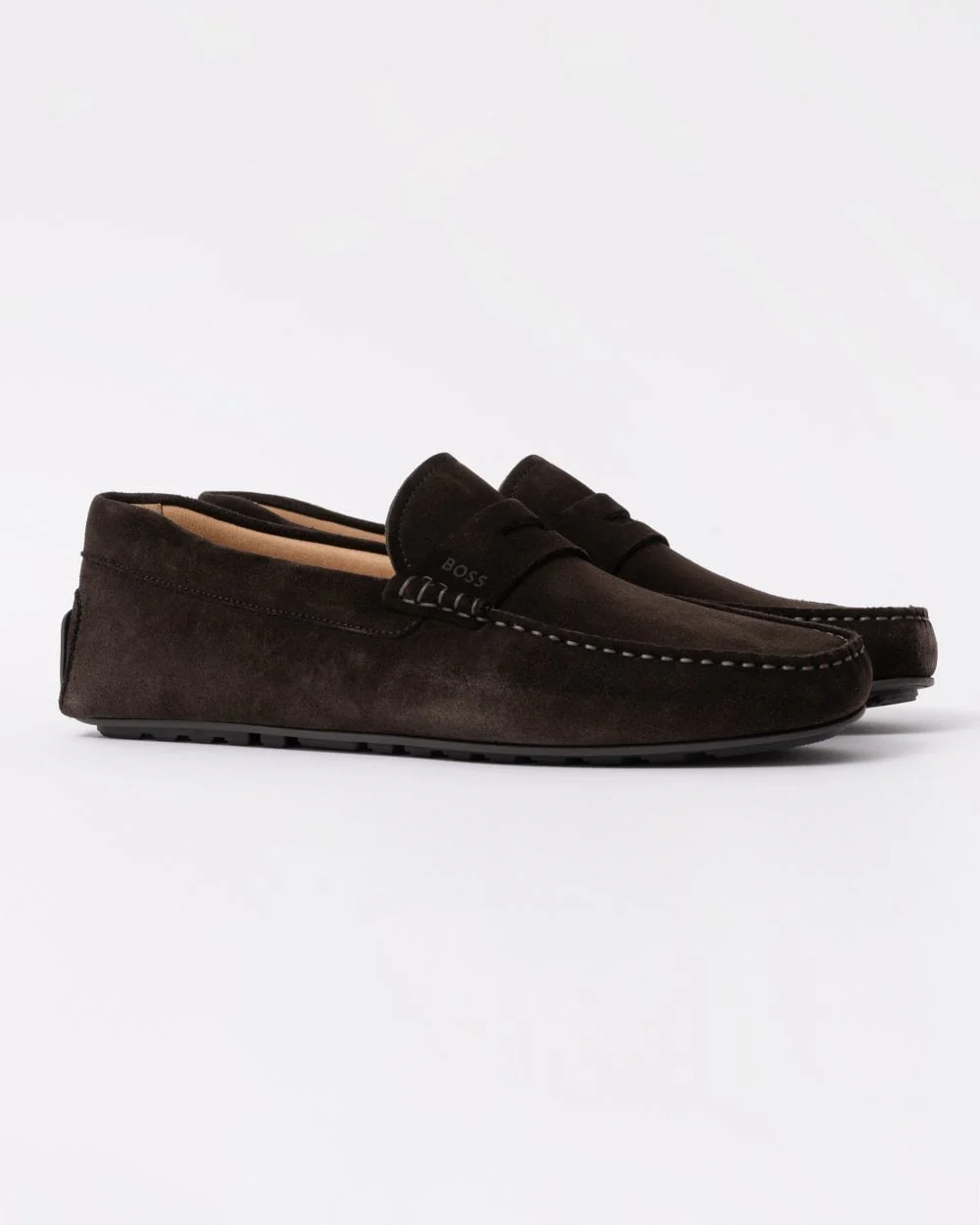 BOSS Orange Noel Mens Suede Moccasins with Penny Trim - Dark Brown 201 - Image 4