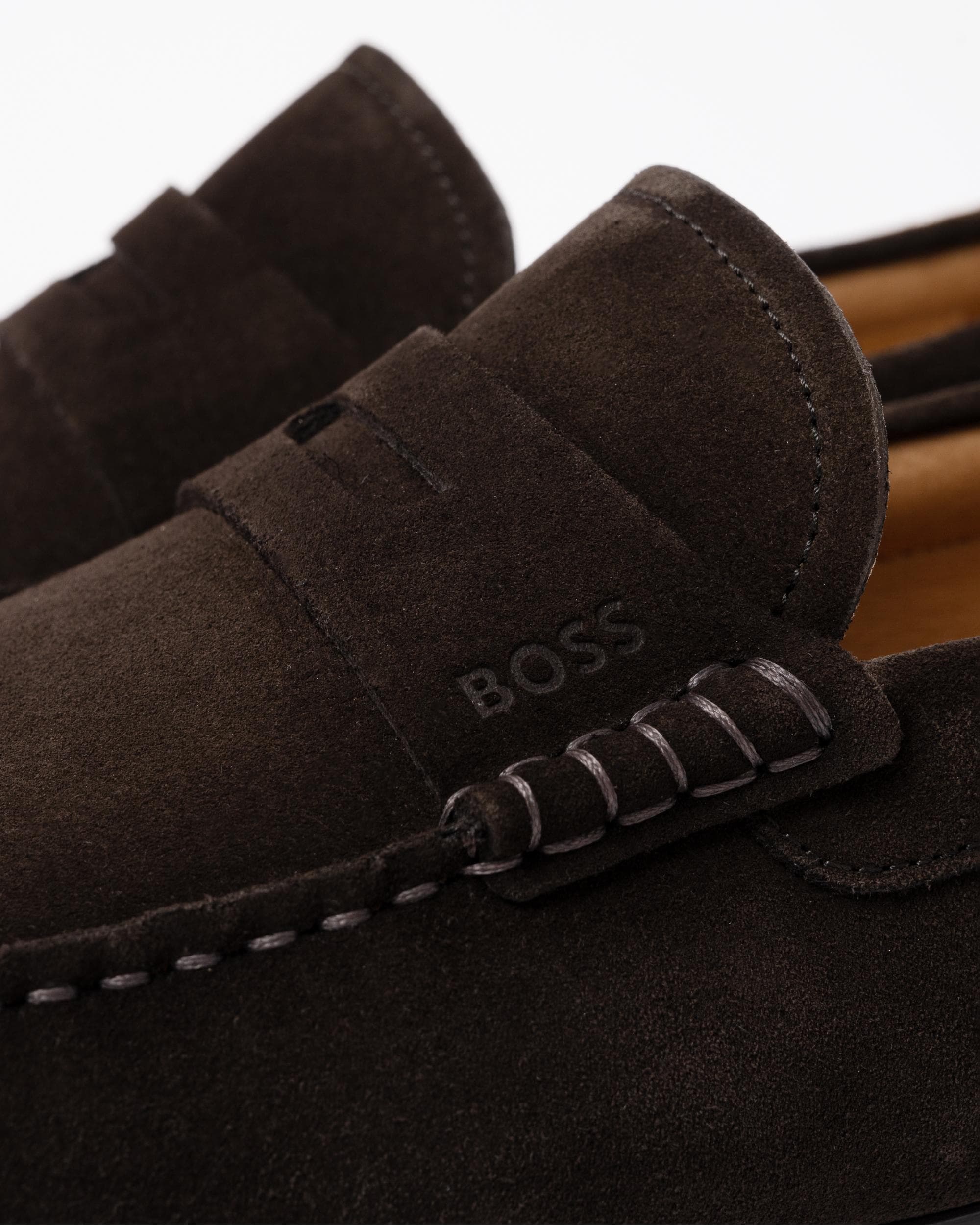 BOSS Orange Noel Mens Suede Moccasins with Penny Trim - Dark Brown 201 - Image 6