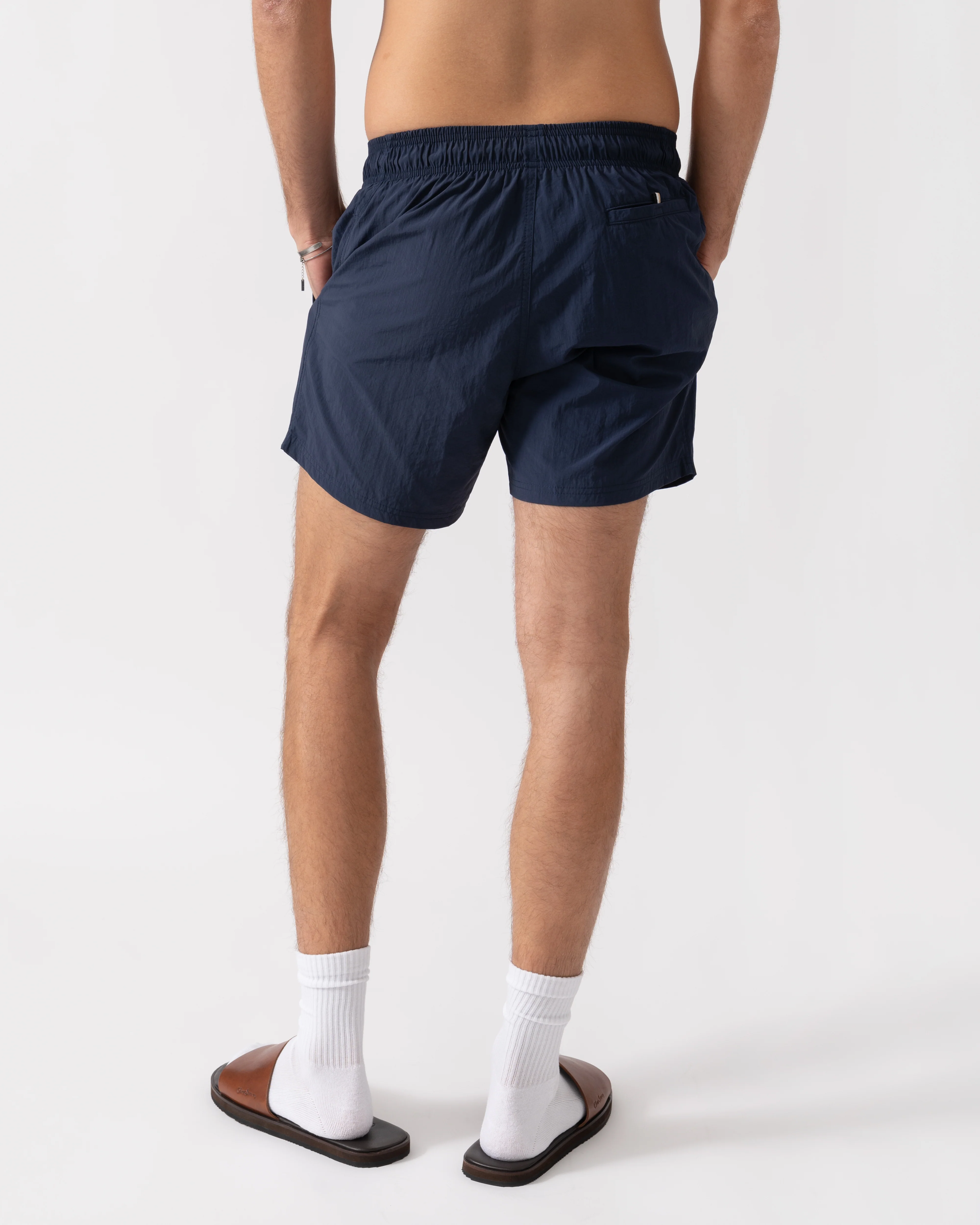 BOSS Orange Octopus Mens Quick-Dry Swim Shorts with Vertical Logo Print - Navy 413 - Image 2