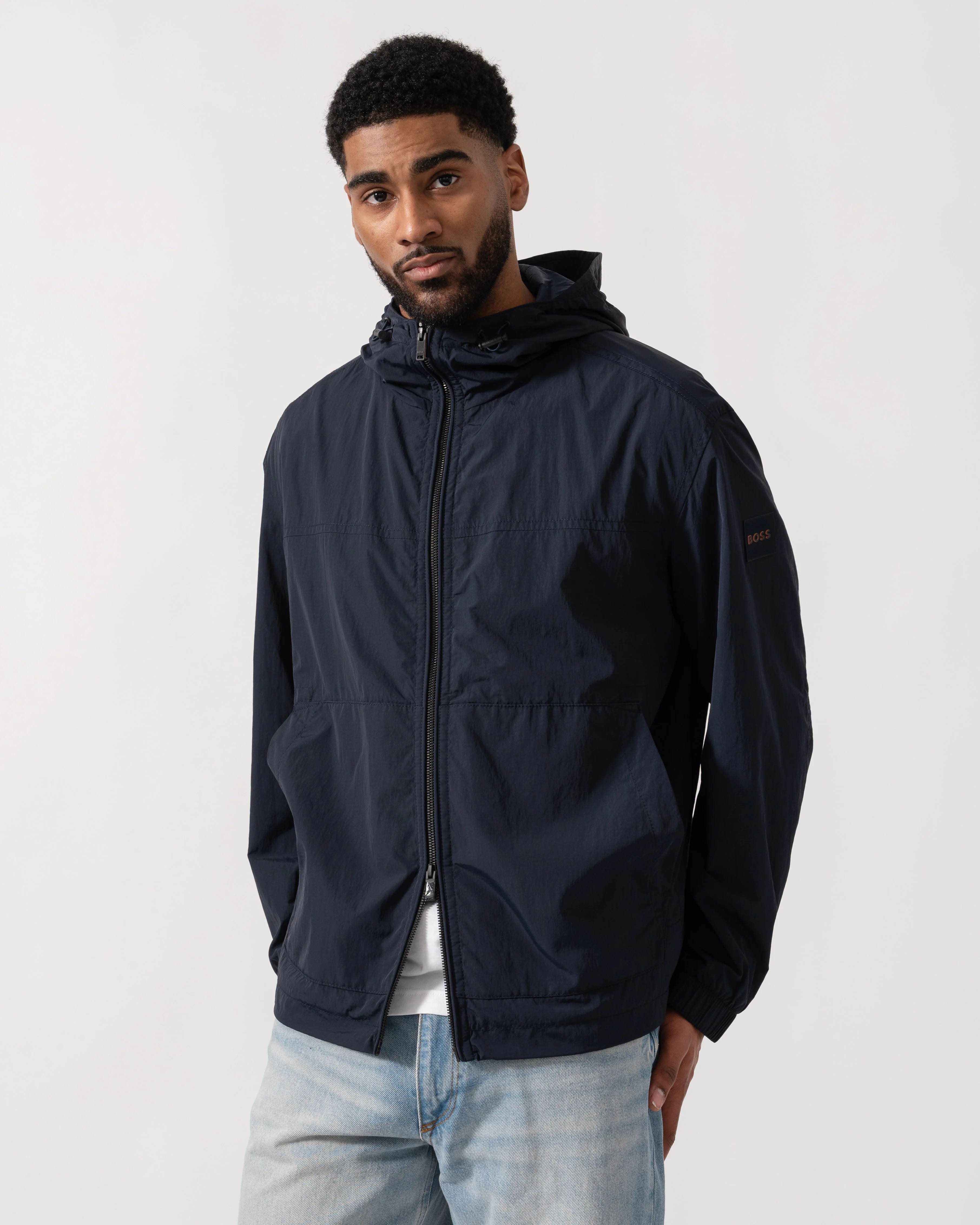BOSS Orange Orip Mens Windbreaker in Water-Repellent Soft-Touch Fabric - Dark Blue 404 - Image 3