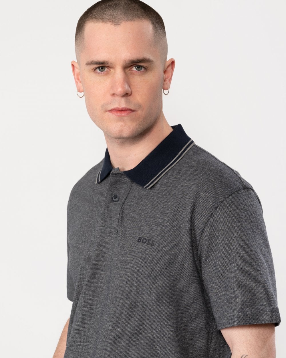 BOSS Orange Oxford New Mens Contrast Collar Short Sleeve Polo Shirt - Dark Blue 404 - Image 2
