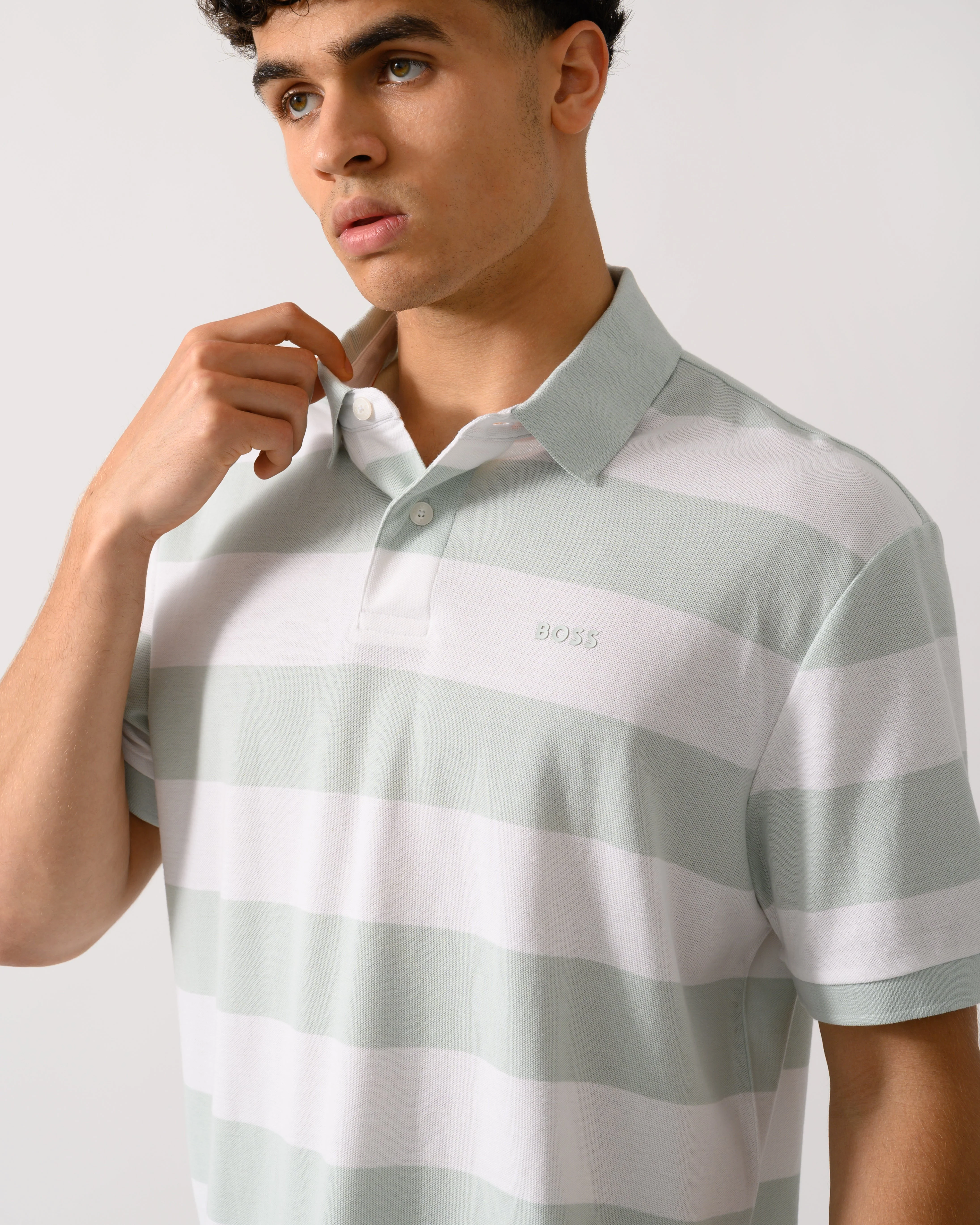 BOSS Orange Pales Stripe Mens Relaxed-Fit Cotton Piqué Polo Shirt with Horizontal Stripes - White 100 - Image 3