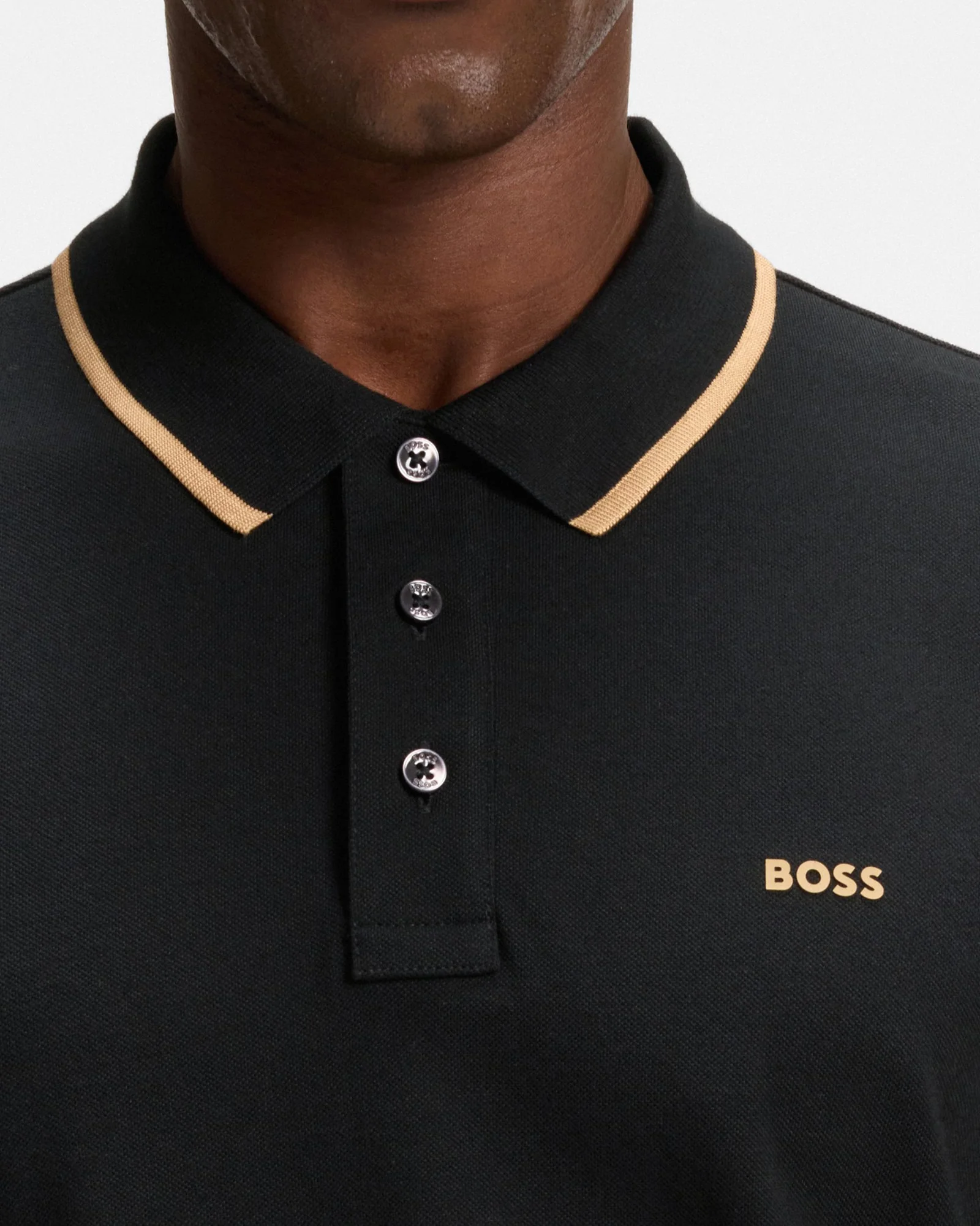 BOSS Orange Parlay 190 Mens Cotton-Piqué Polo Shirt with Contrast Tipping - Black - Image 2