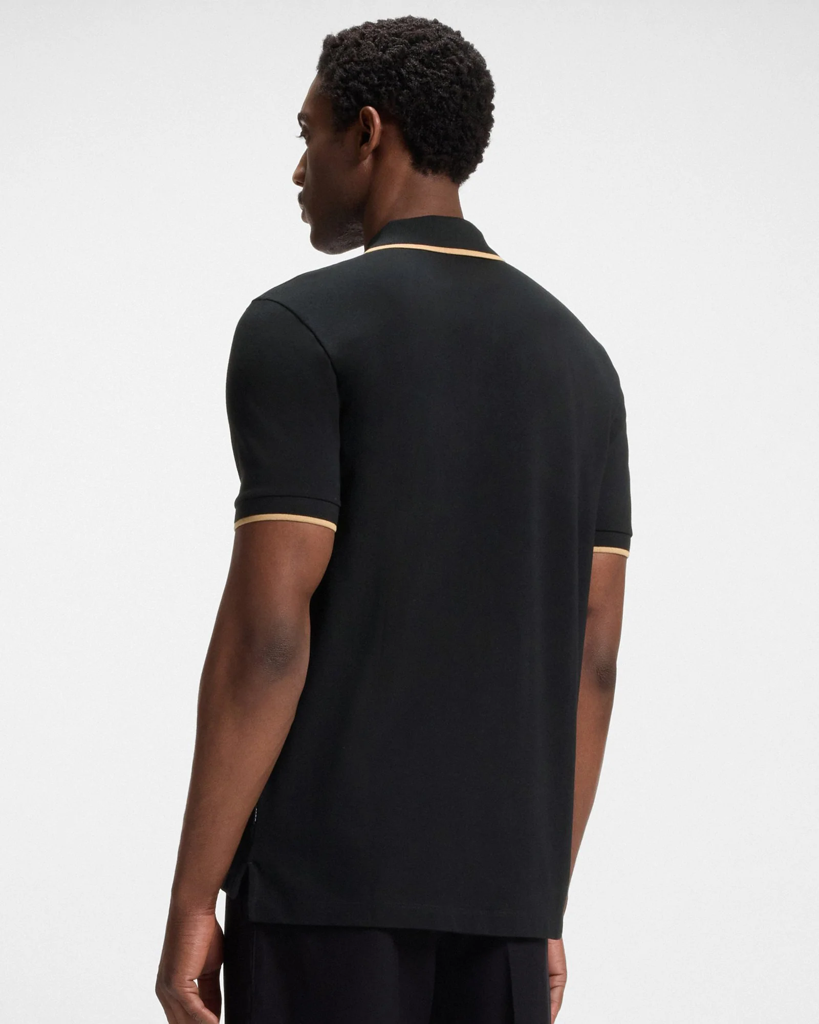 BOSS Orange Parlay 190 Mens Cotton-Piqué Polo Shirt with Contrast Tipping - Black - Image 4