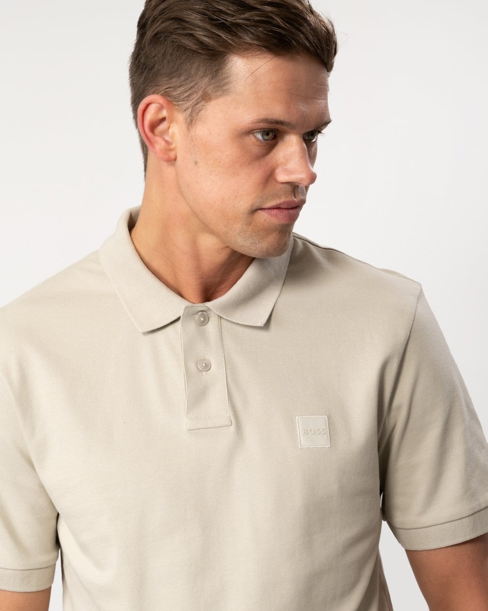 BOSS Orange Passenger Mens Stretch-Cotton Slim-Fit Polo Shirt with Logo Patch - Light Beige 271 - Image 2