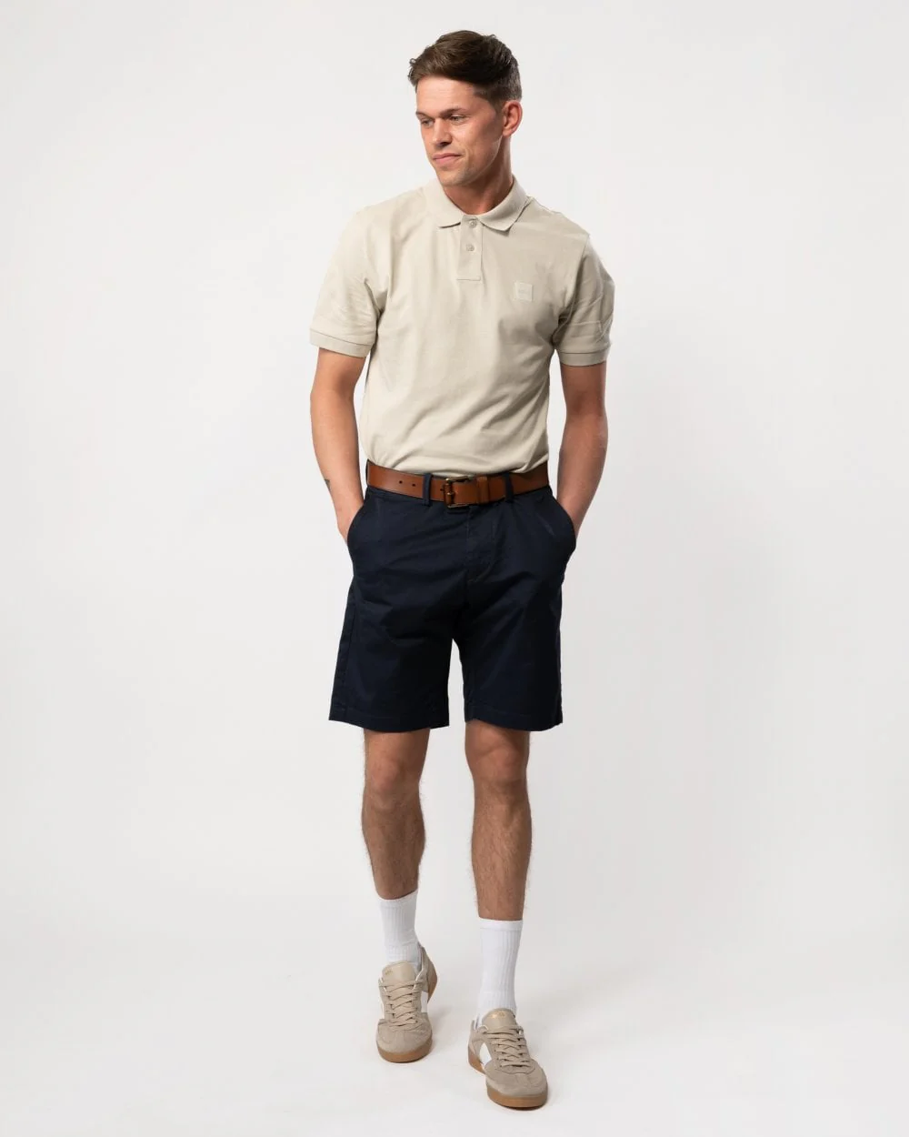 BOSS Orange Passenger Mens Stretch-Cotton Slim-Fit Polo Shirt with Logo Patch - Light Beige 271 - Image 3