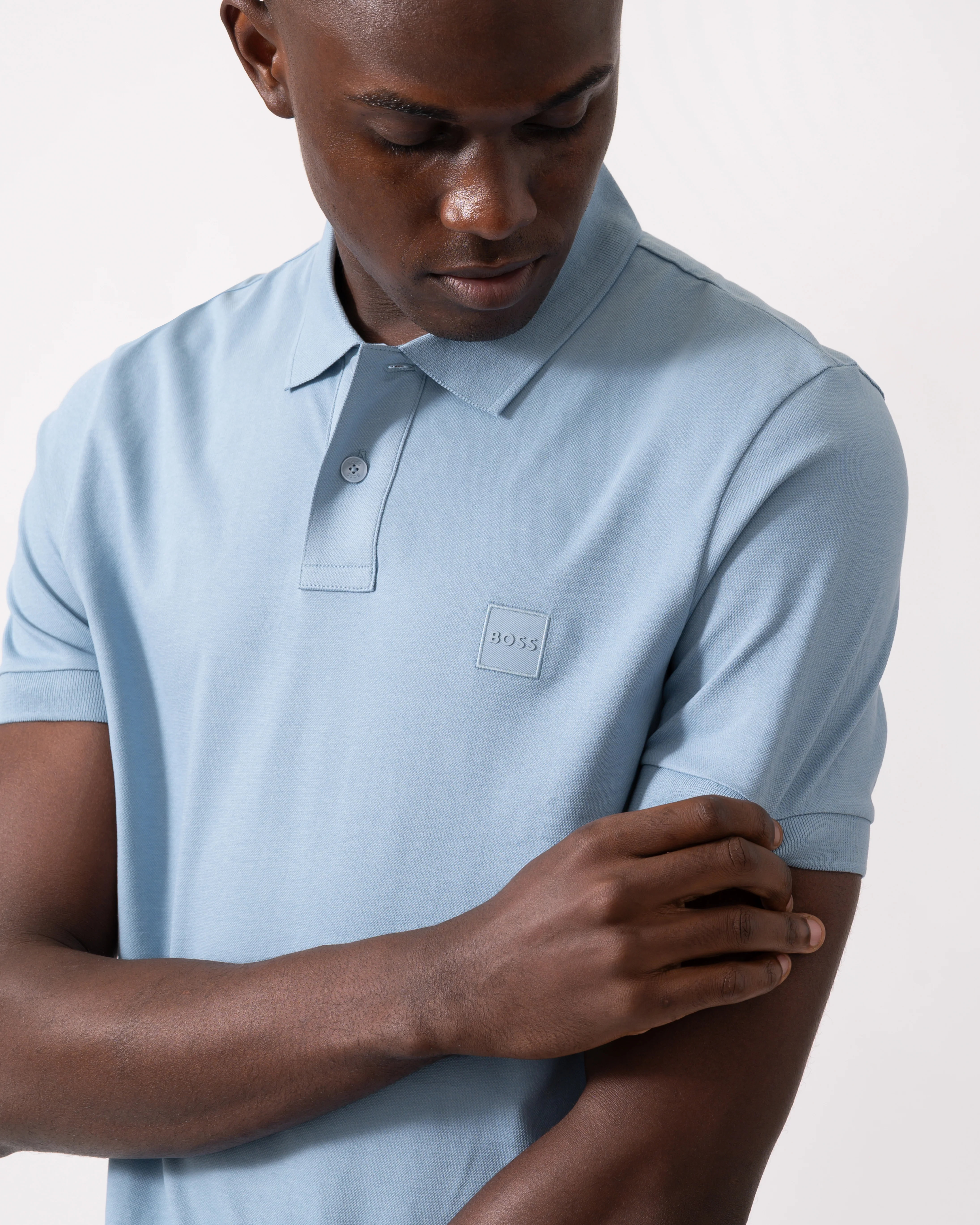 BOSS Orange Passenger Mens Stretch-Cotton Slim-Fit Polo Shirt with Logo Patch - Light/Pastel Blue 451 - Image 2