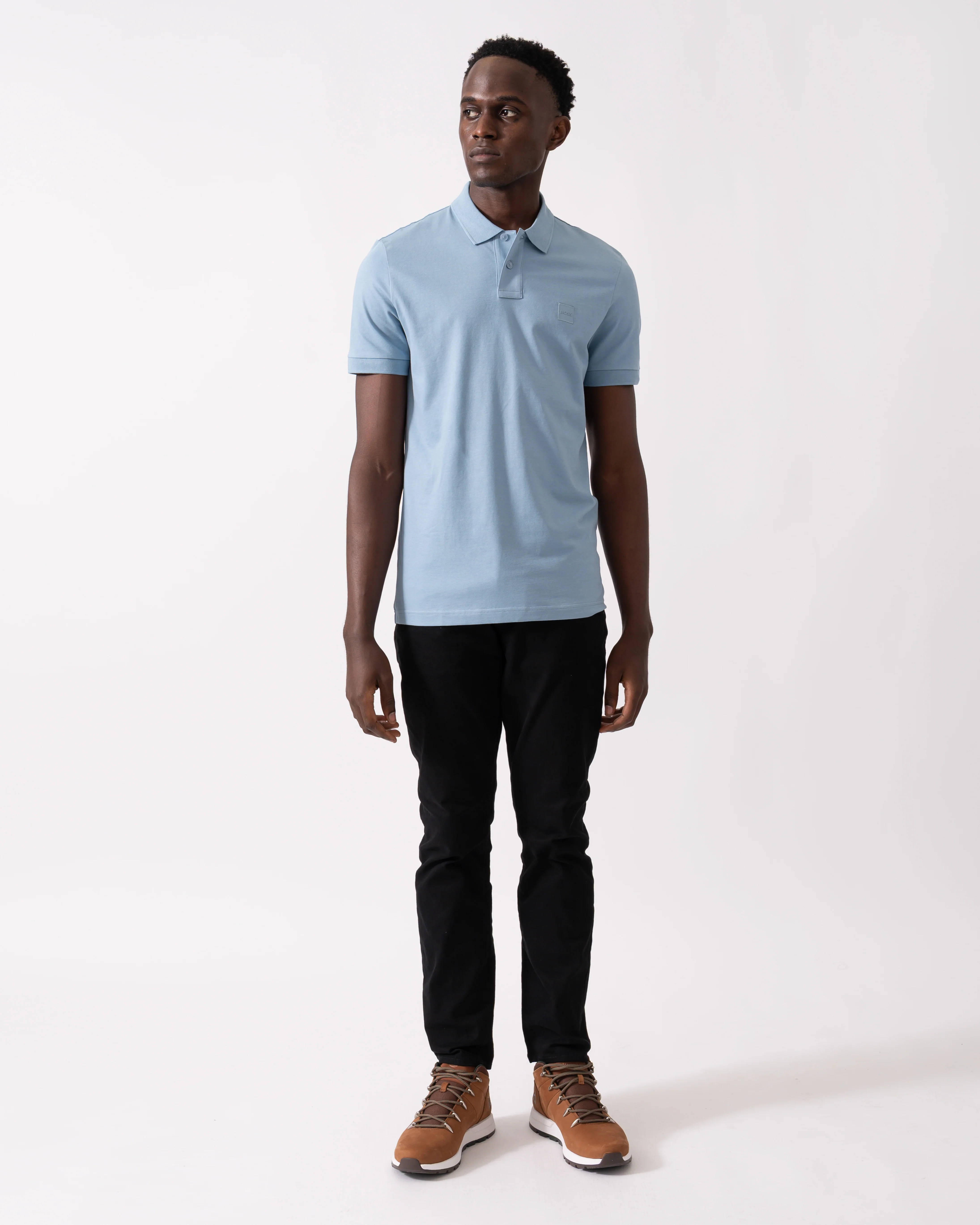BOSS Orange Passenger Mens Stretch-Cotton Slim-Fit Polo Shirt with Logo Patch - Light/Pastel Blue 451 - Image 3