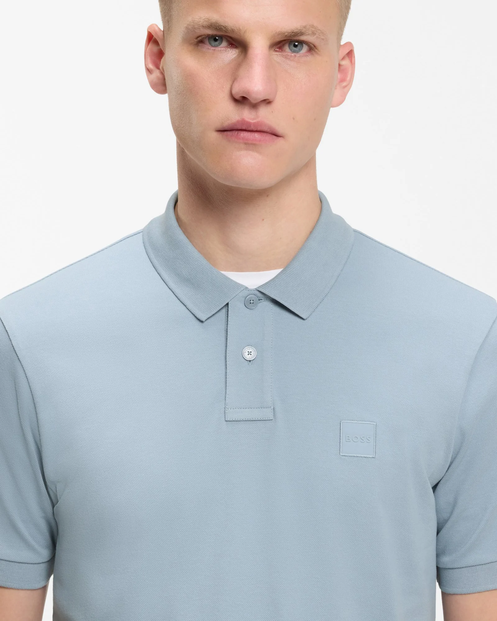 BOSS Orange Passenger Mens Stretch-Cotton Slim-Fit Polo Shirt with Logo Patch - Light/Pastel Blue 458 - Image 2