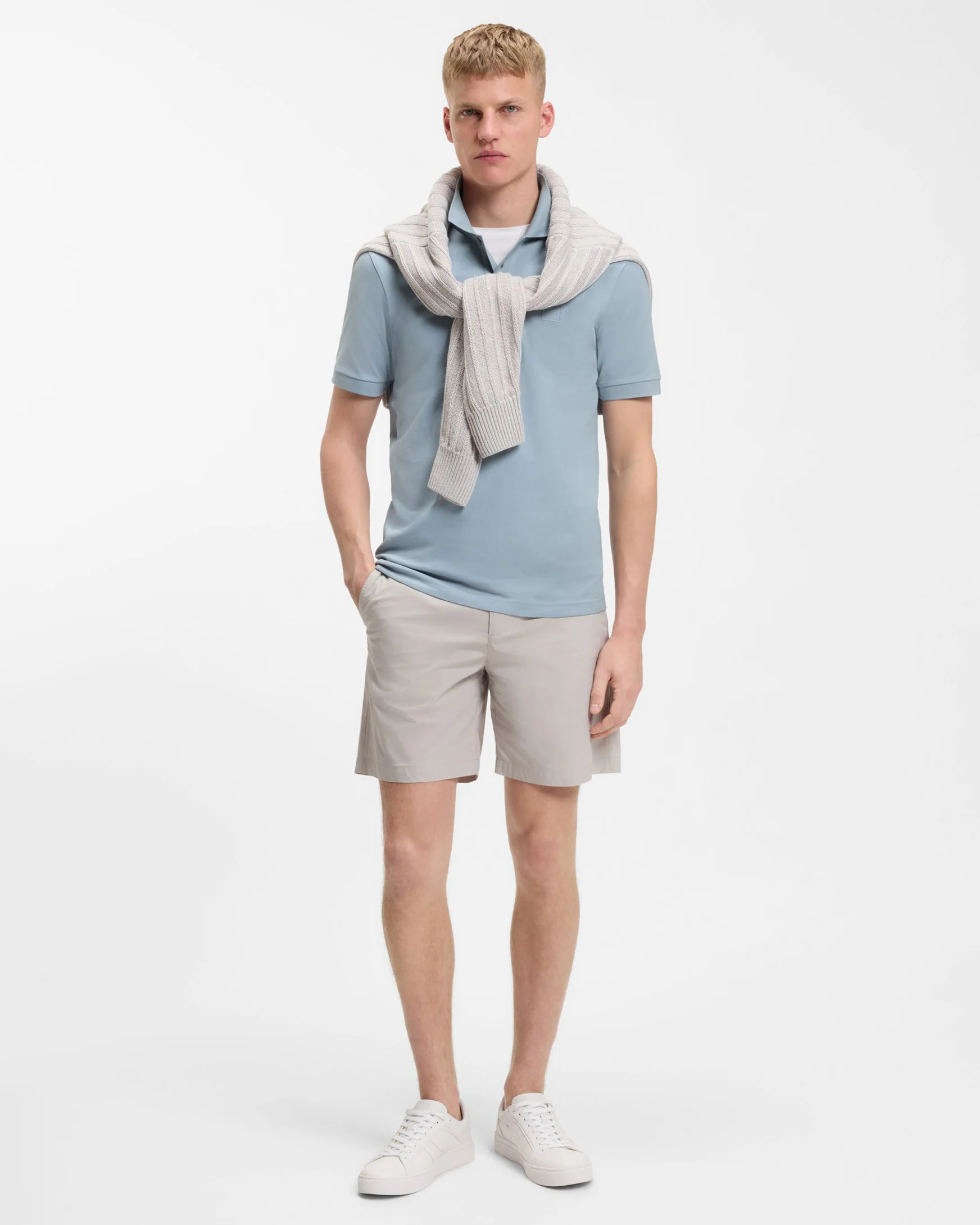 BOSS Orange Passenger Mens Stretch-Cotton Slim-Fit Polo Shirt with Logo Patch - Light/Pastel Blue 458 - Image 3