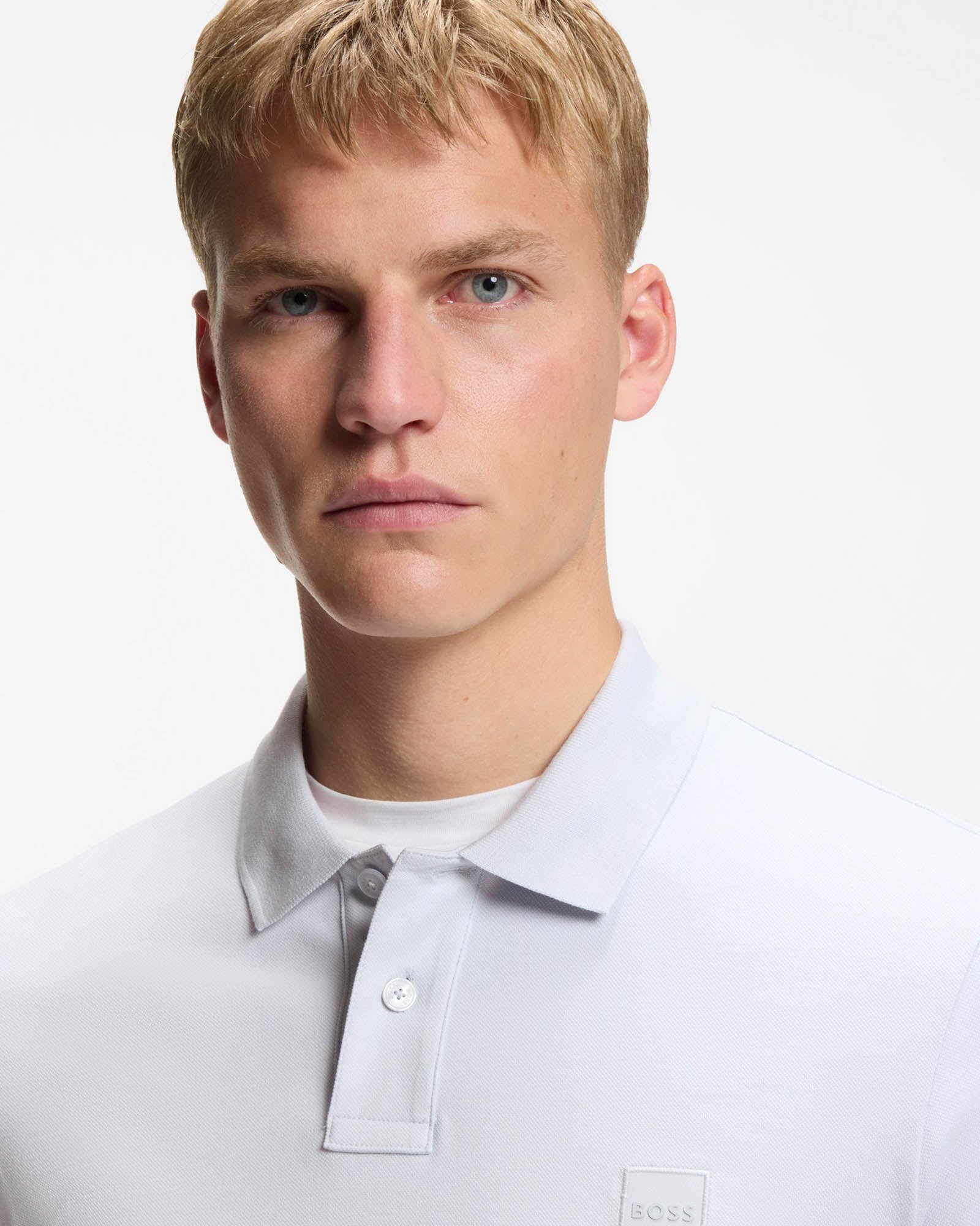 BOSS Orange Passenger Mens Stretch-Cotton Slim-Fit Polo Shirt with Logo Patch - Light/Pastel Grey 053 - Image 4