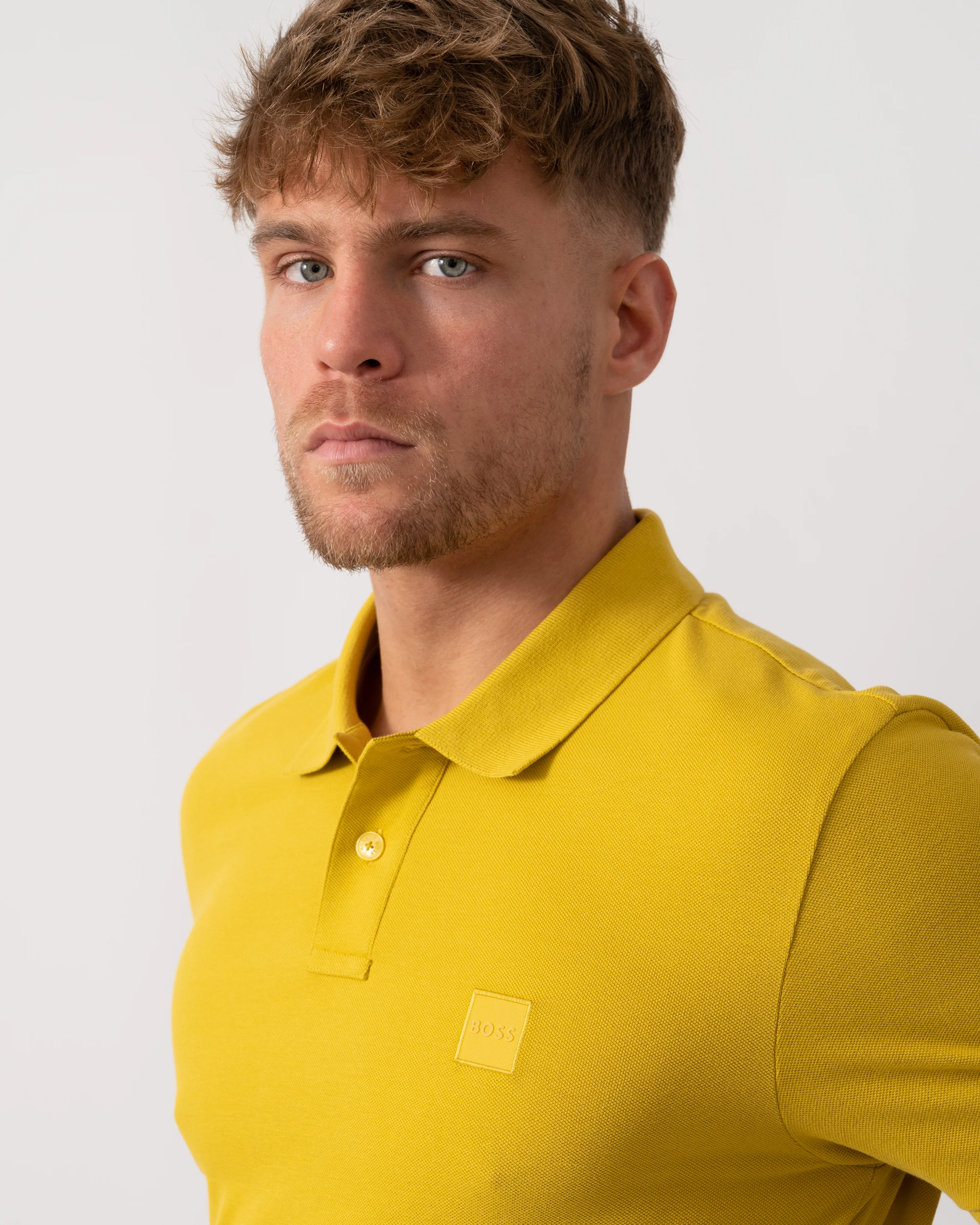 BOSS Orange Passenger Mens Stretch-Cotton Slim-Fit Polo Shirt with Logo Patch - Medium Yellow 721 - Image 3