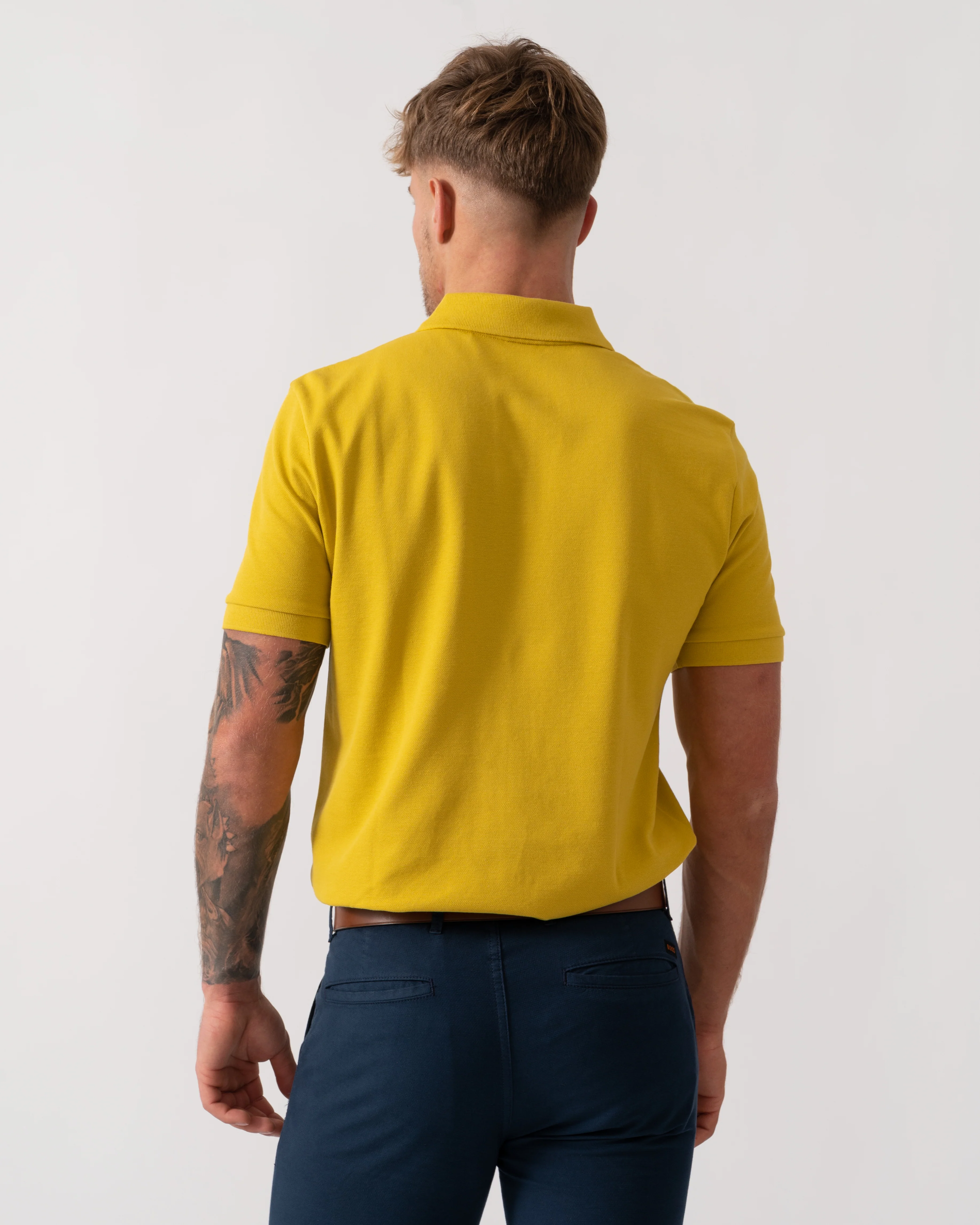 BOSS Orange Passenger Mens Stretch-Cotton Slim-Fit Polo Shirt with Logo Patch - Medium Yellow 721 - Image 4