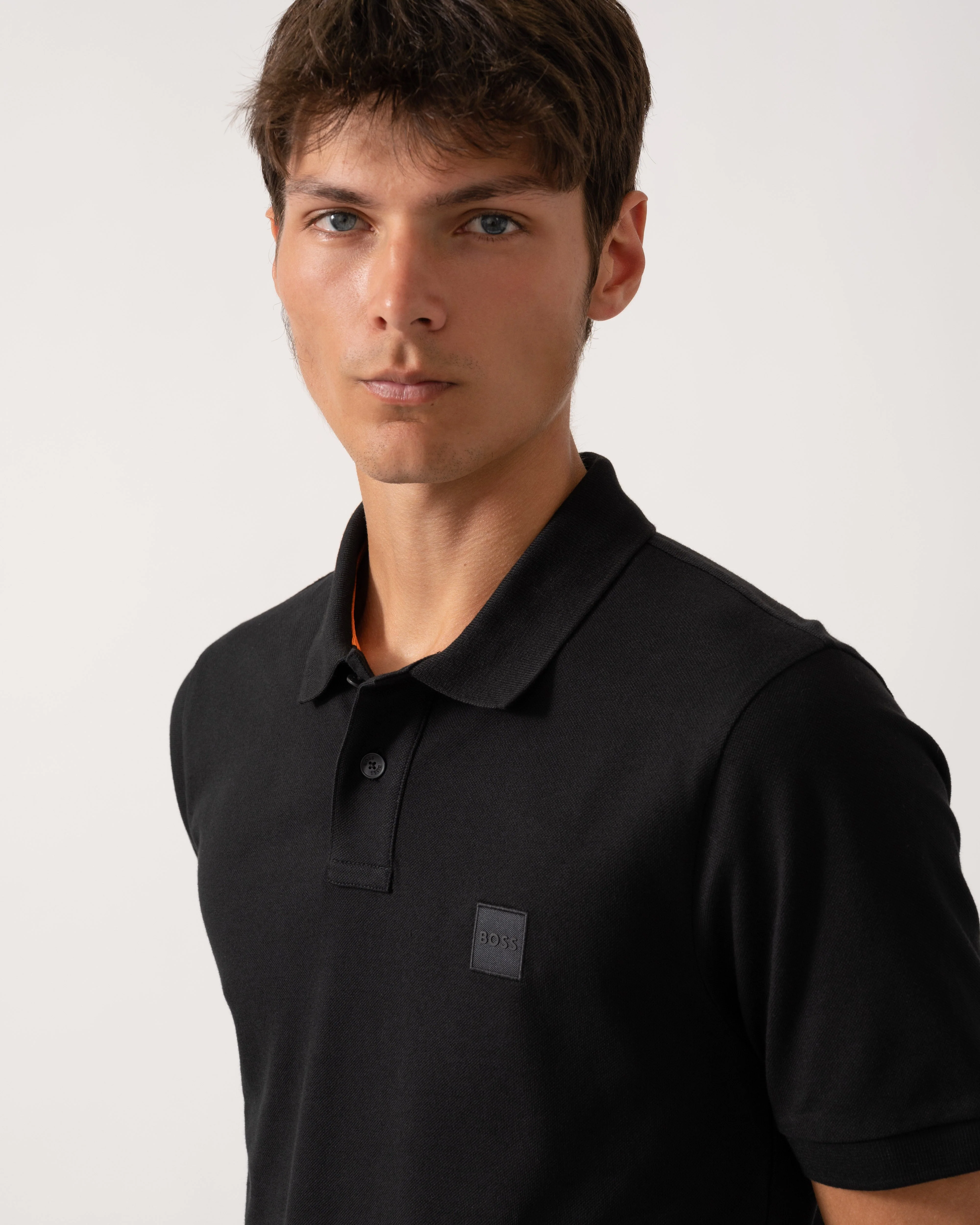 BOSS Orange Passenger Mens Stretch-Cotton Slim-Fit Polo Shirt with Logo Patch NOS - Black 001 - Image 2