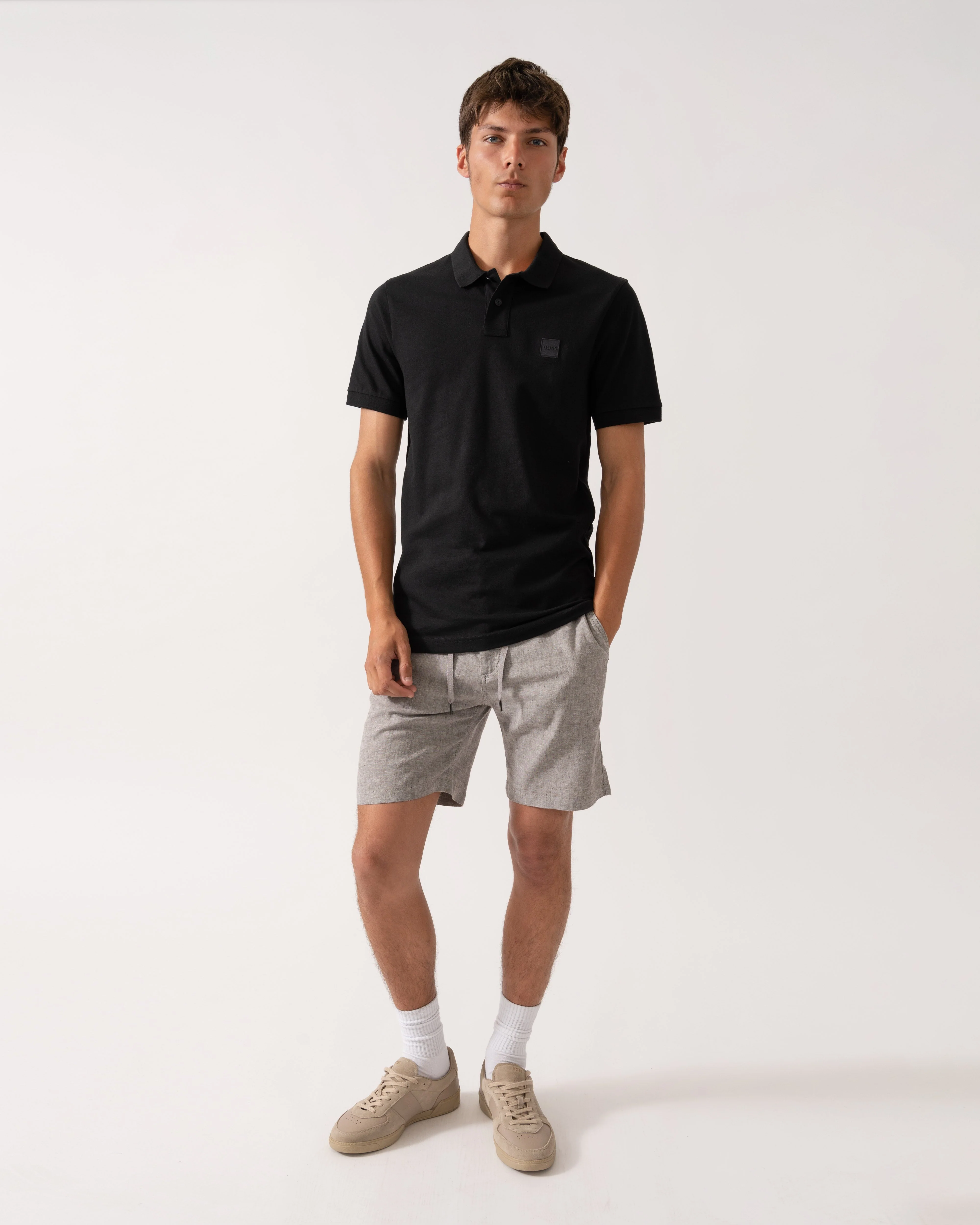 BOSS Orange Passenger Mens Stretch-Cotton Slim-Fit Polo Shirt with Logo Patch NOS - Black 001 - Image 3