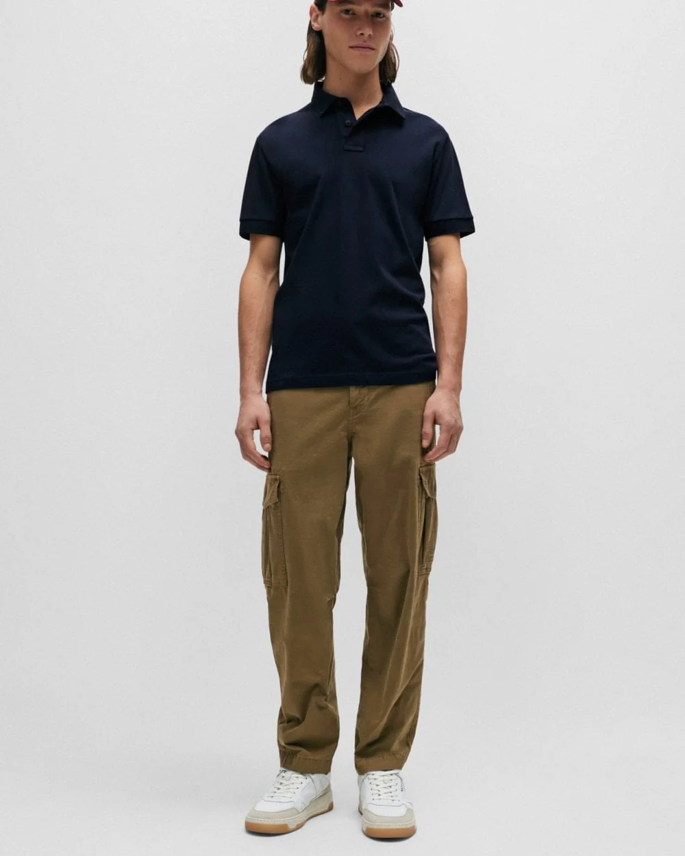 BOSS Orange Passenger Mens Stretch-Cotton Slim-Fit Polo Shirt with Logo Patch NOS - Dark Blue 404 - Image 4