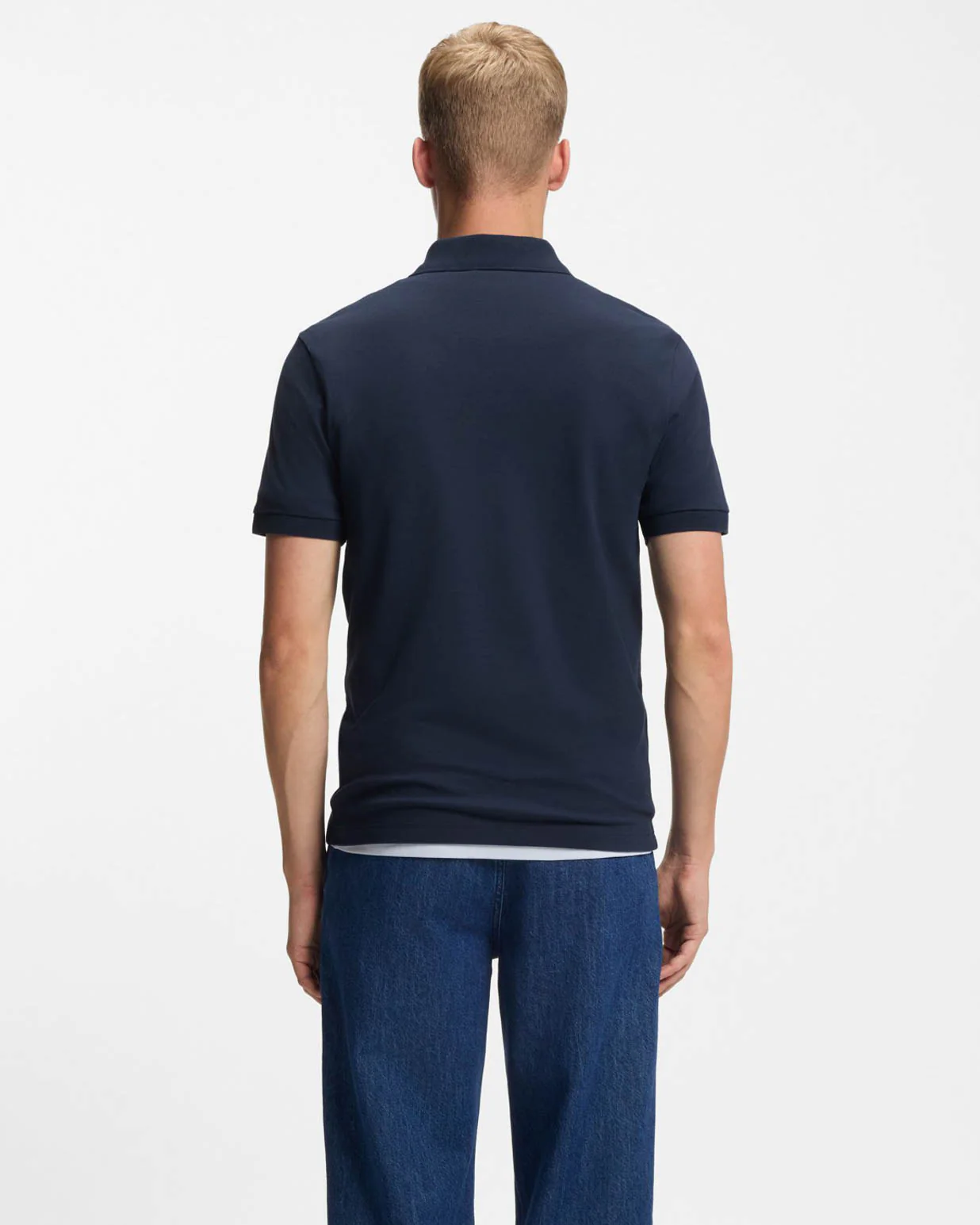 BOSS Orange Passenger Mens Stretch-Cotton Slim-Fit Polo Shirt with Logo Patch - Open Blue 464 - Image 4